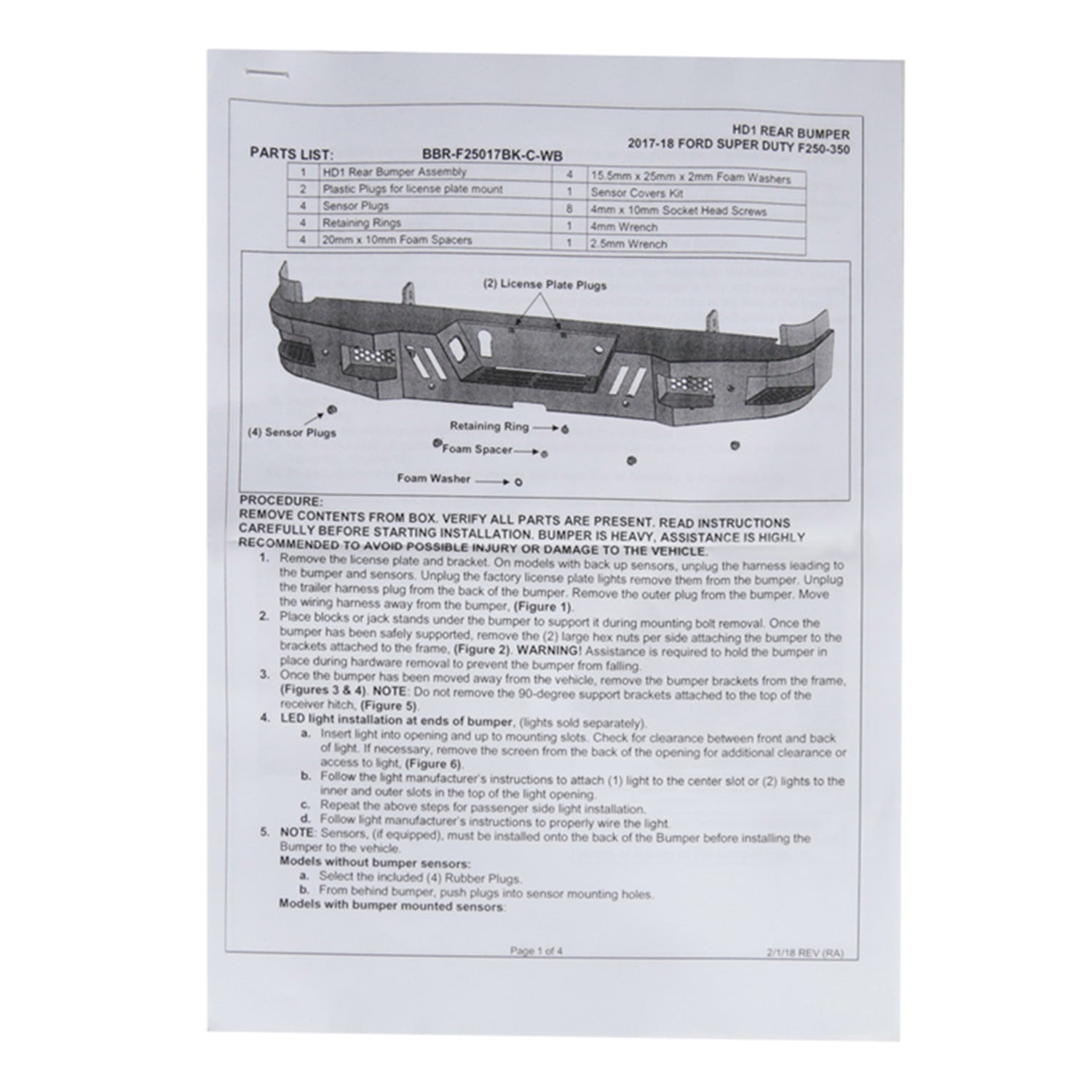 2017-2021 Ford F-250/F-350 Black Heavy Duty Steel Rear Step Bumper