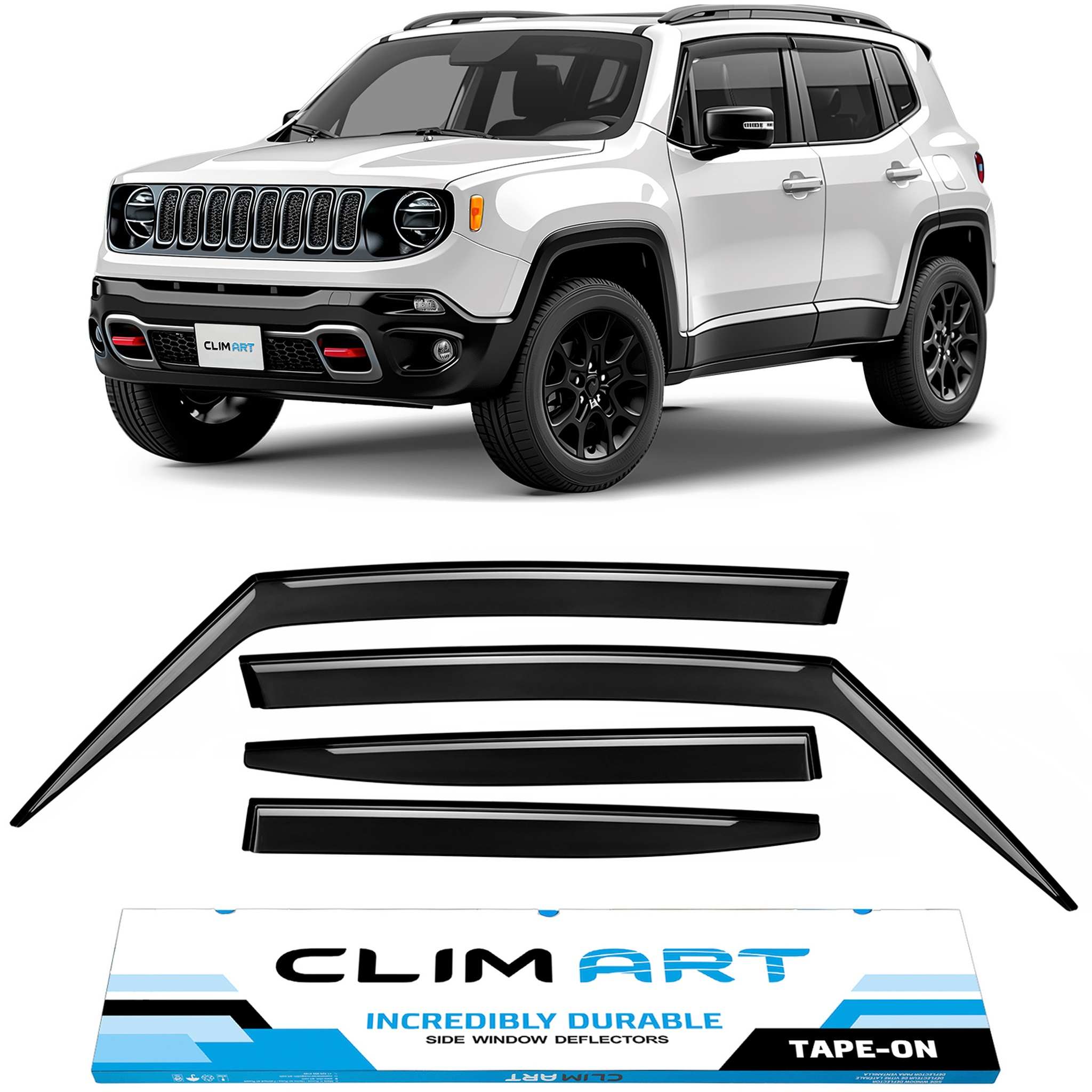 Clim Art Wind Deflectors for Jeep Renegade 2015-2023 Tape-On Dark Smoke 4Pcs