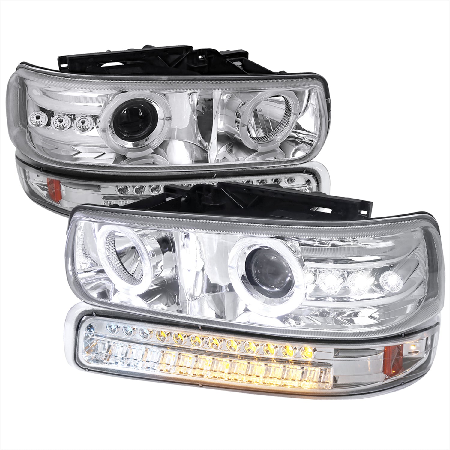 1999-2002 Chevy Silverado/ Tahoe/Suburban Dual Halo Headlights LED Chrome
