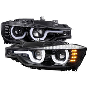 2012-2015 BMW F30 3 Series Sedan Dual U-Bar Headlights LED Signal Lights Jet Black