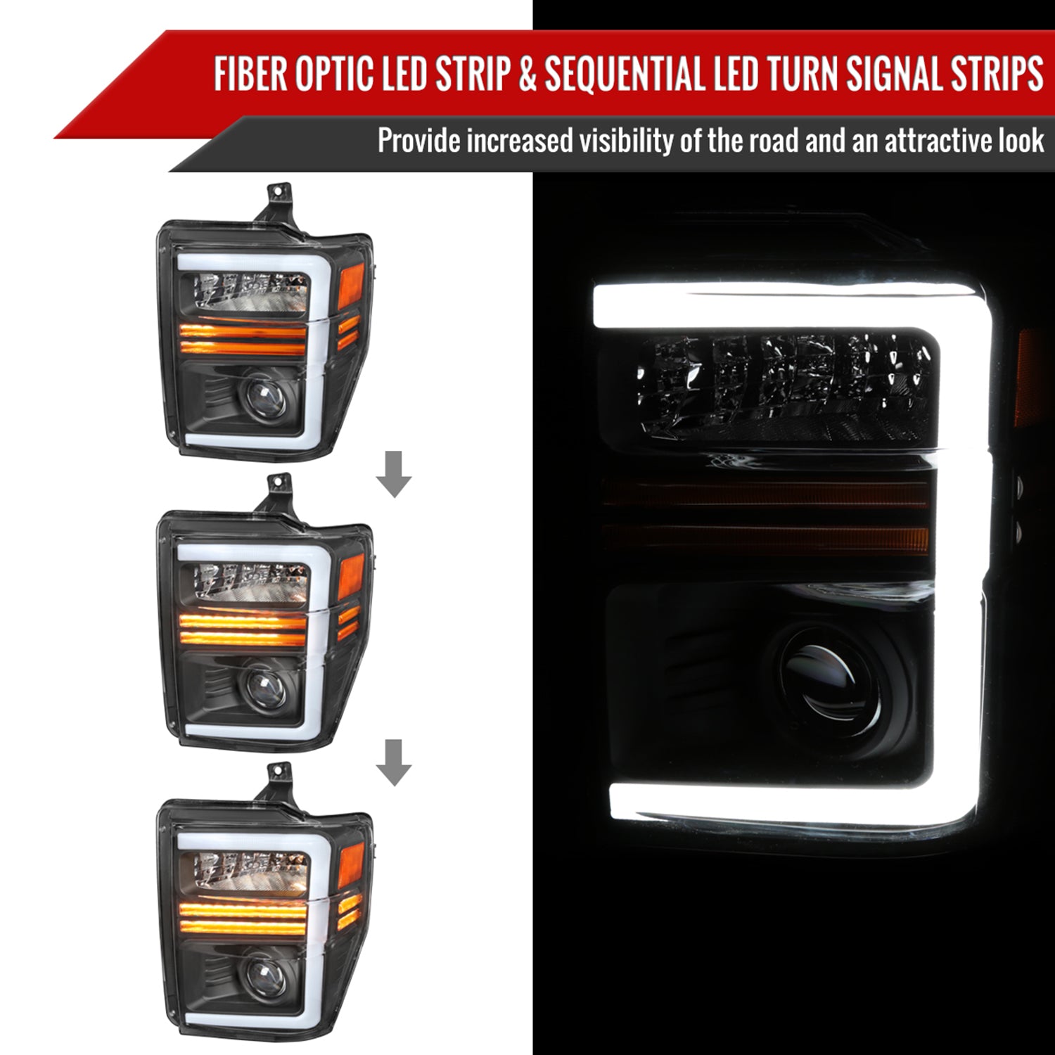 2008-2010 Ford F-250/350/450/550 Super Duty Headlights LED Signal Black