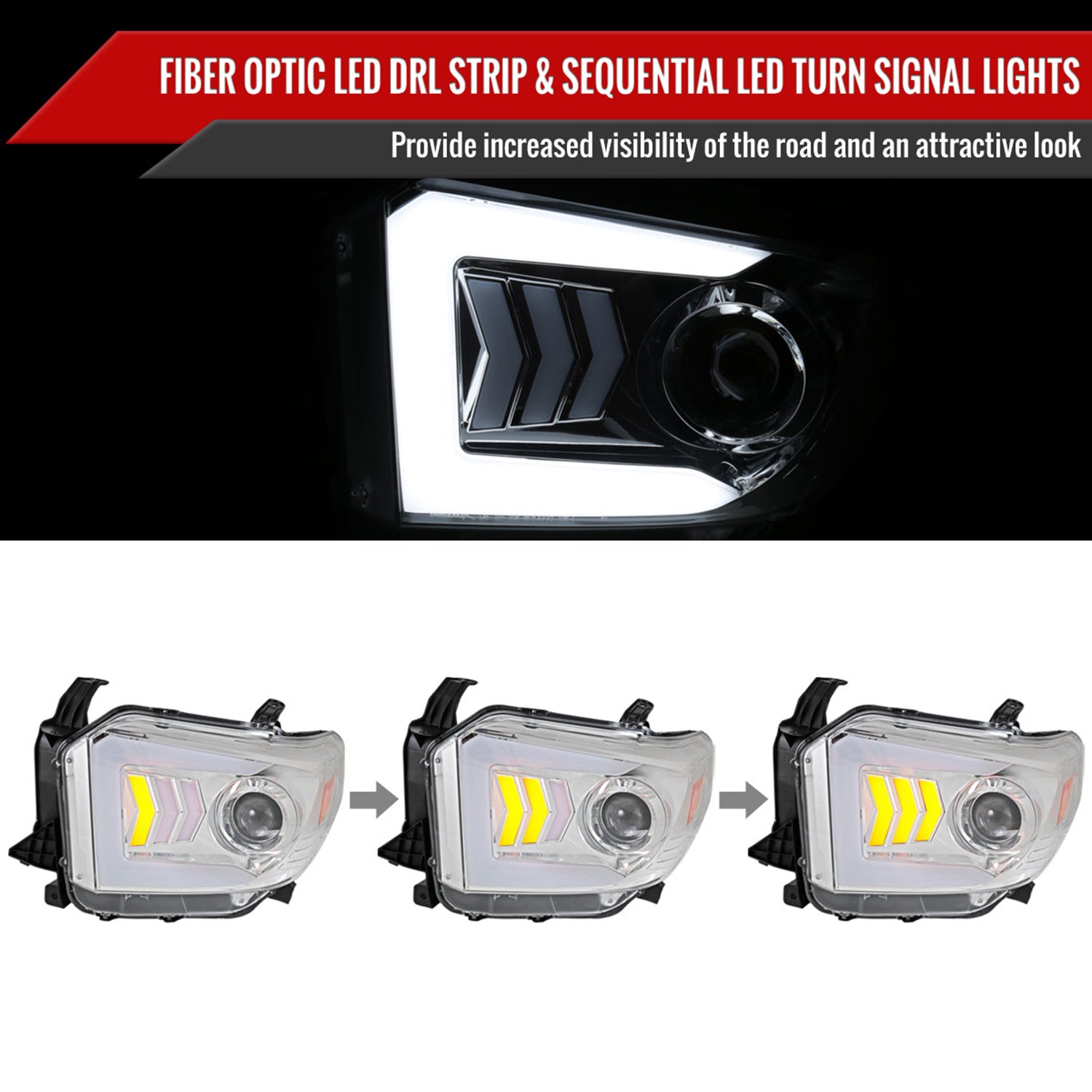 2014-2021 Toyota Tundra LED CBar Projector Headlights Arrow Signals Chrome