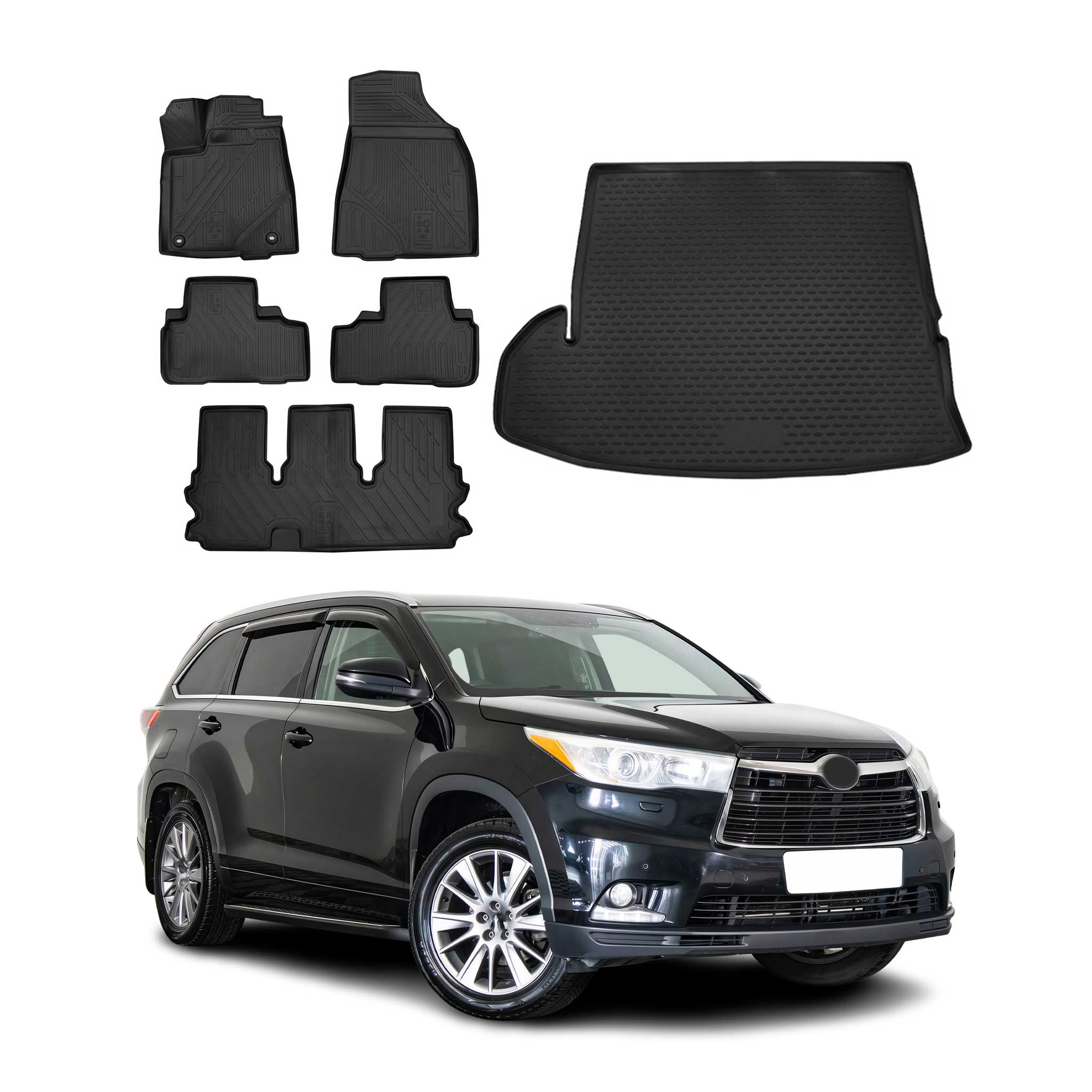 2014-2019 Toyota Highlander Floor Mats & Cargo Liner Full Set All Weather Black