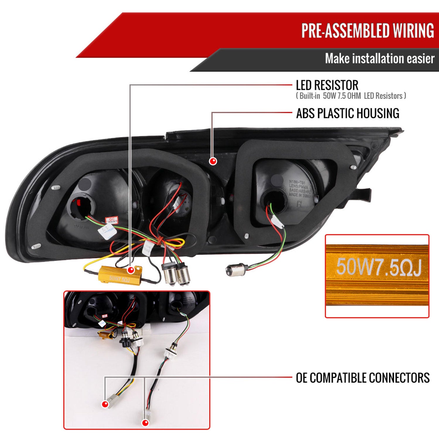 1991-1998 Nissan 180SX RPS13 / 240SX S13 S14 JDM LED Tail Ligths Chrome/Red