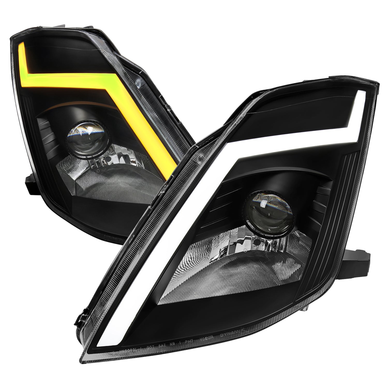 2003-2005 Nissan 350Z Turn Signal Animated LED Bar Projector Headlights Black