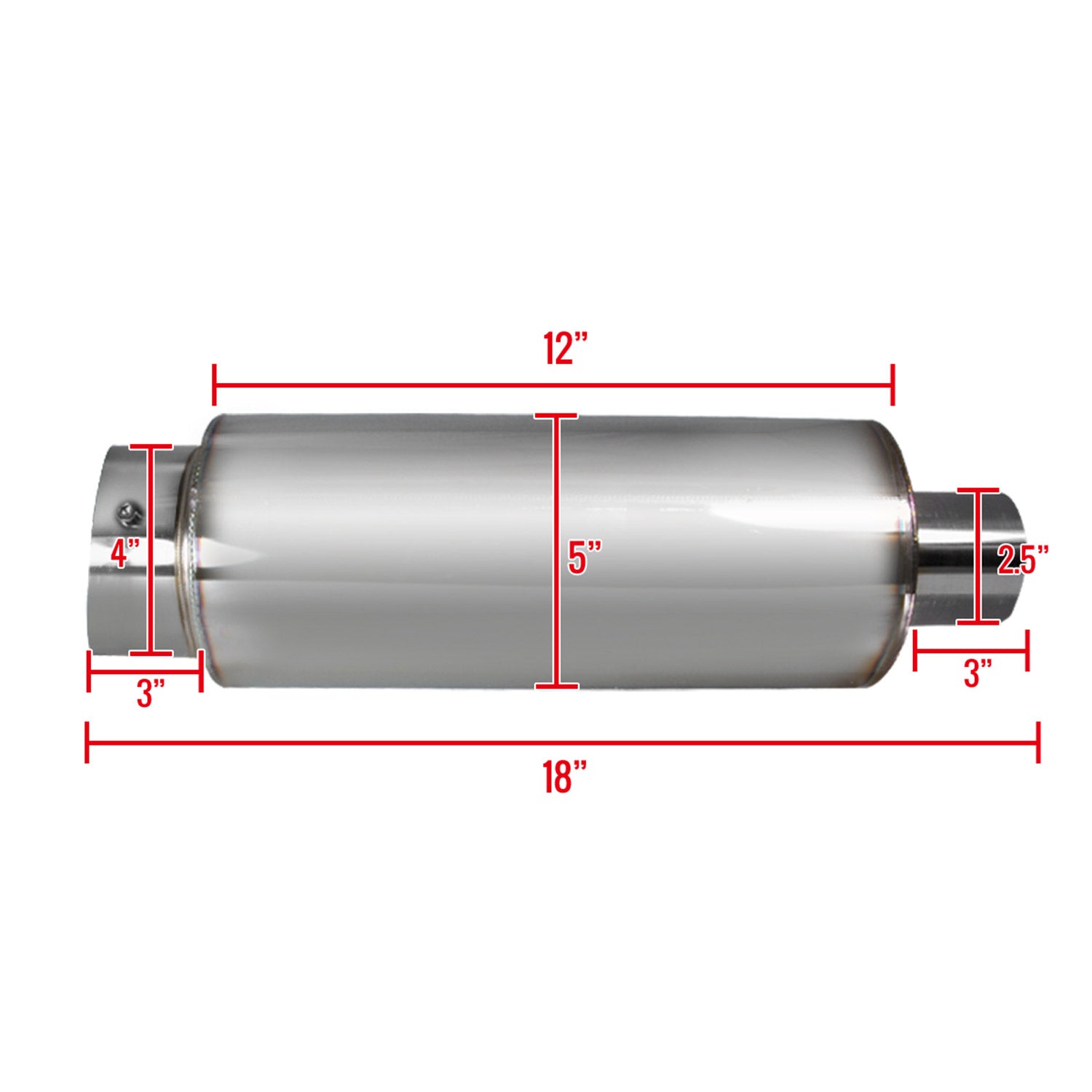 Universal 2.5" Inlet/4" Outlet Stainless Steel Muffler w/ Fireball Style Tip