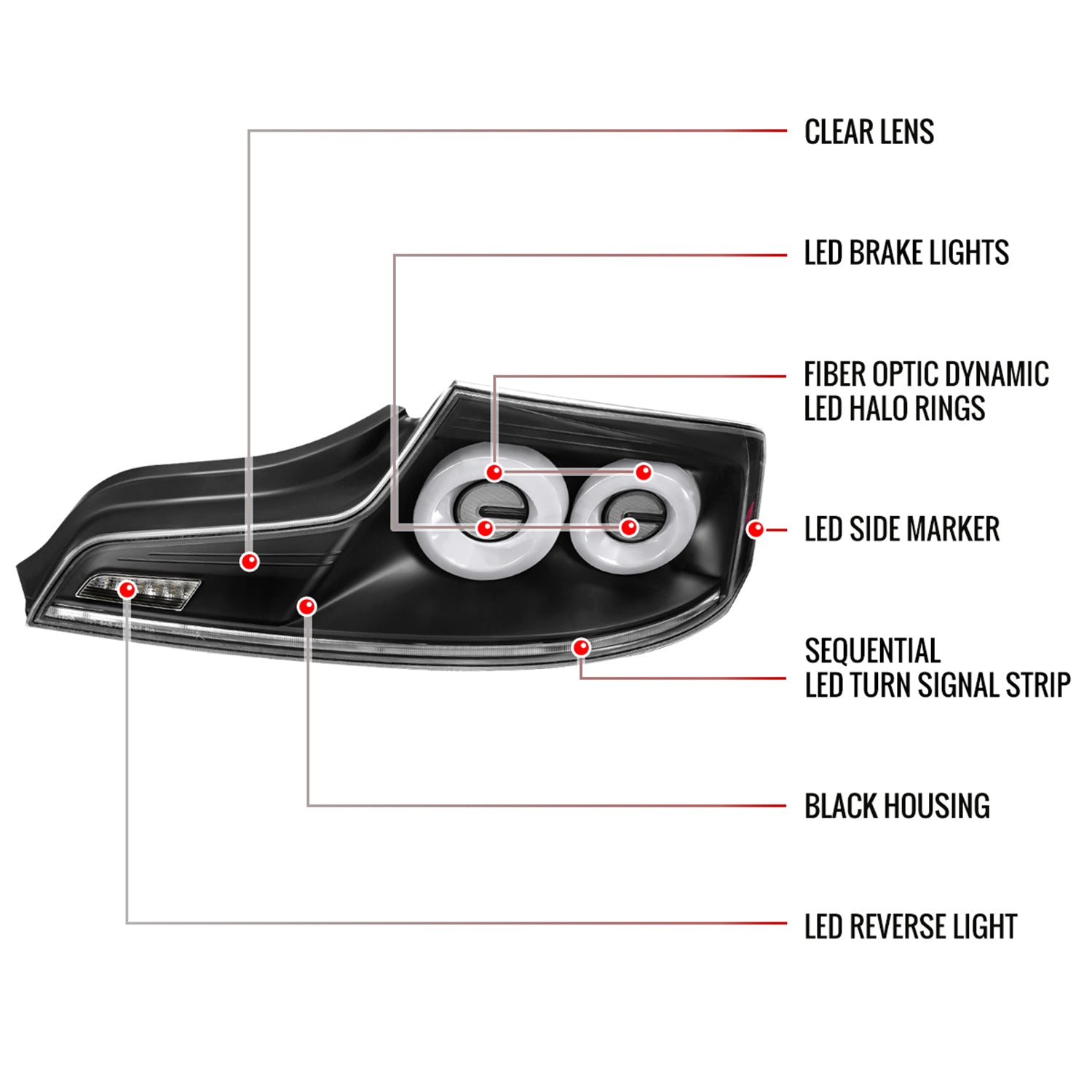 2003-2007 Infiniti G35 Coupe White LED Halo Signal Tail Light Matt Black/Clear