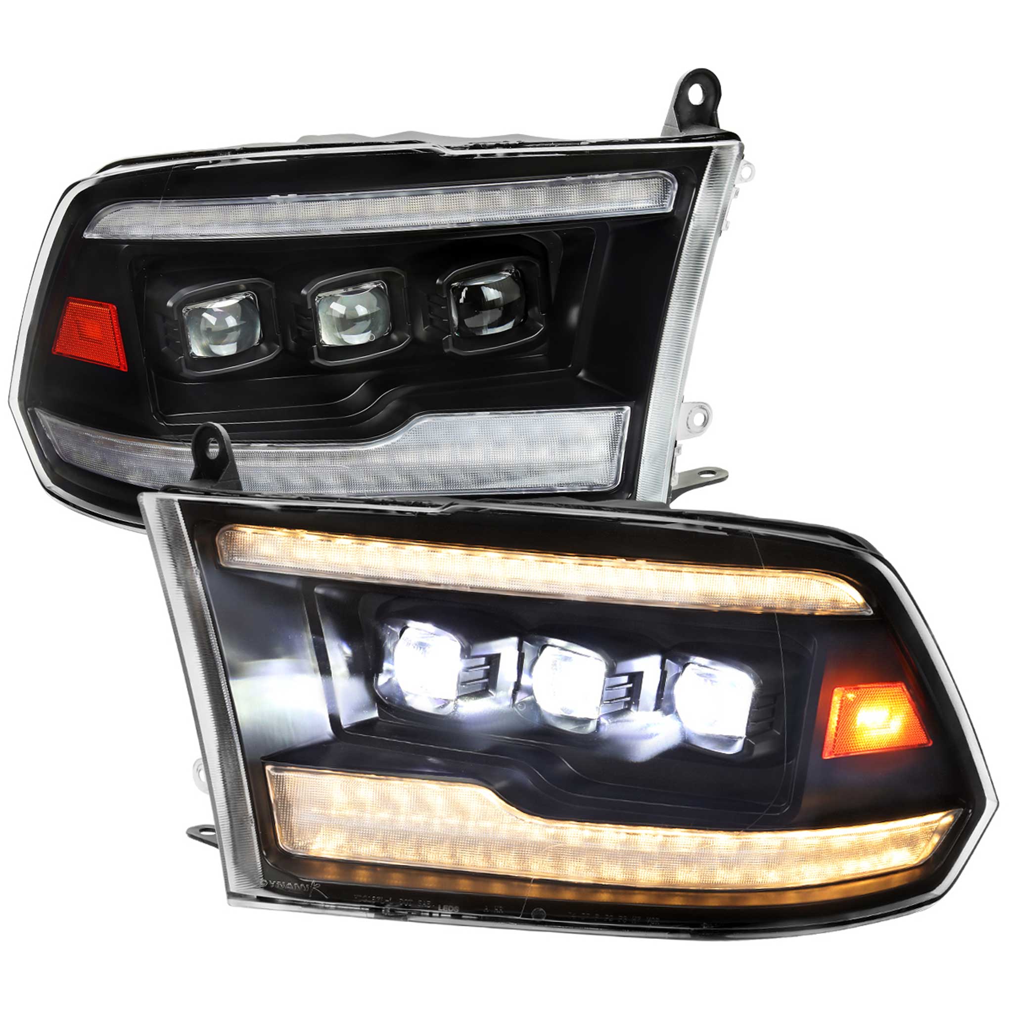 For Dodge RAM 1500 2009-18 / RAM Classic 2019 / 2500 3500 2010-18 Switchback Full Amber LED Projector Headlights Matte Black Housing Clear Lens