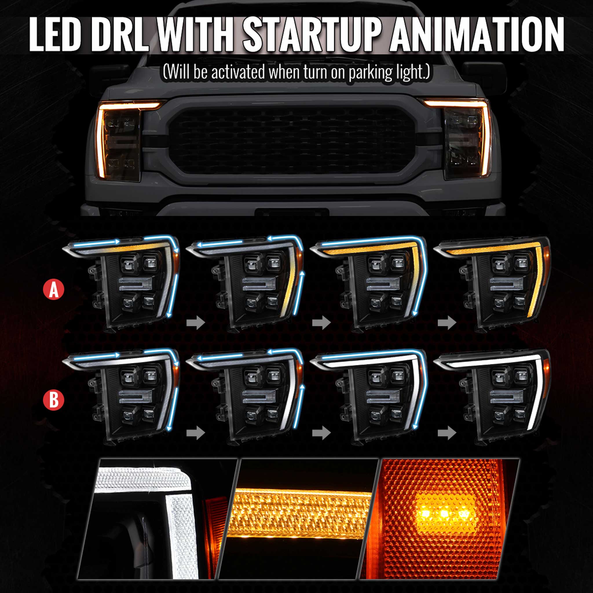 For Ford F-150 2021-2023 Full LED Projector Headlights Sequential DRL Black Clear Halogen Fit
