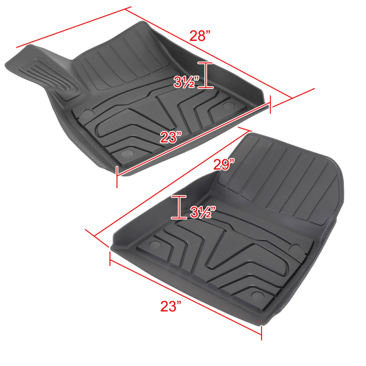 2017-2022 Tesla Model 3 Black TPE Front & Rear Floor Mats All Weather 5Pcs