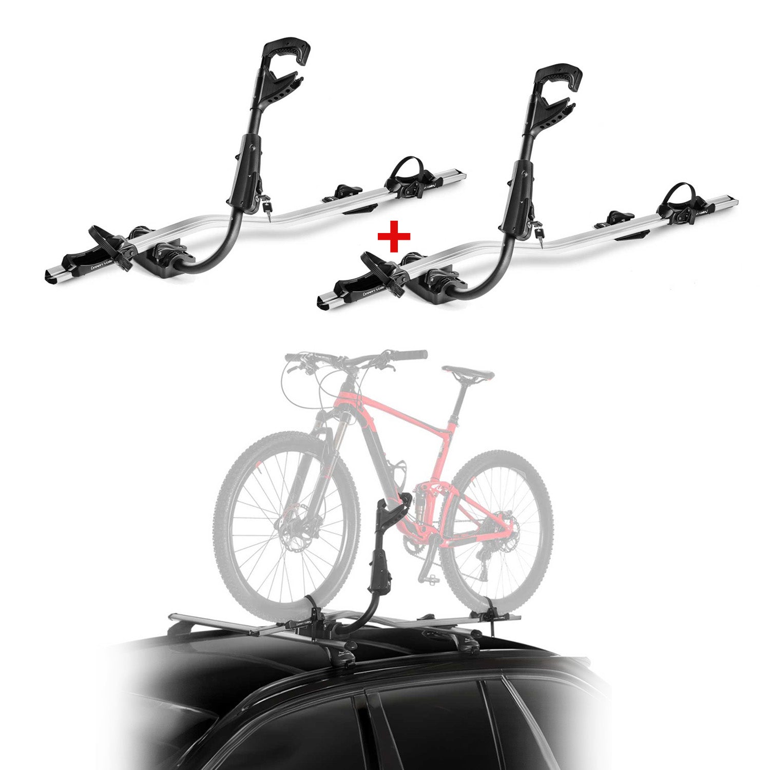Car Rooftop Mount Bike Rack Carrier Bicycle Universal Lockable Silver 2Pcs