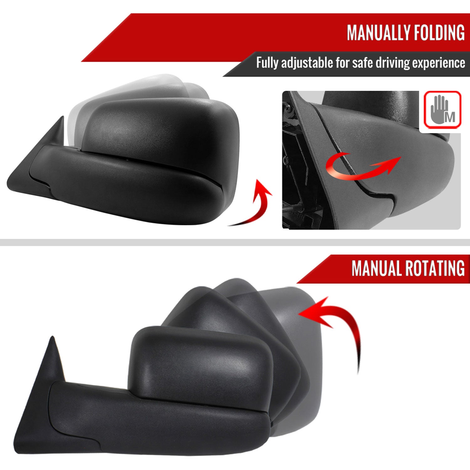 1998-2002 Dodge RAM Adjustable Heated Manual Fold & Extendable Towing Mirrors