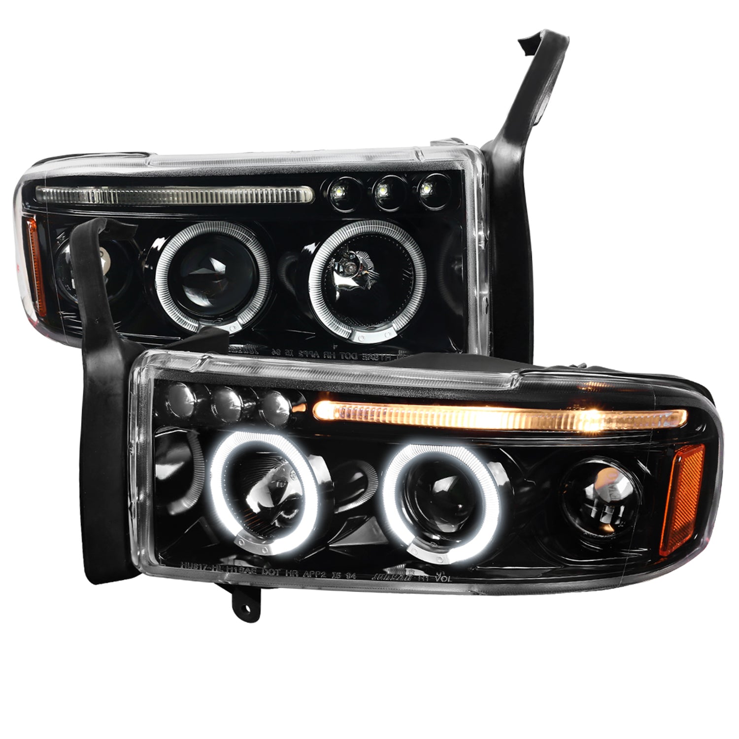 1994-2001 Dodge RAM 1500 2500 3500 Dual Halo Projector Headlights Jet Black