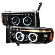 1994-2001 Dodge RAM 1500 2500 3500 Dual Halo Projector Headlights Jet Black