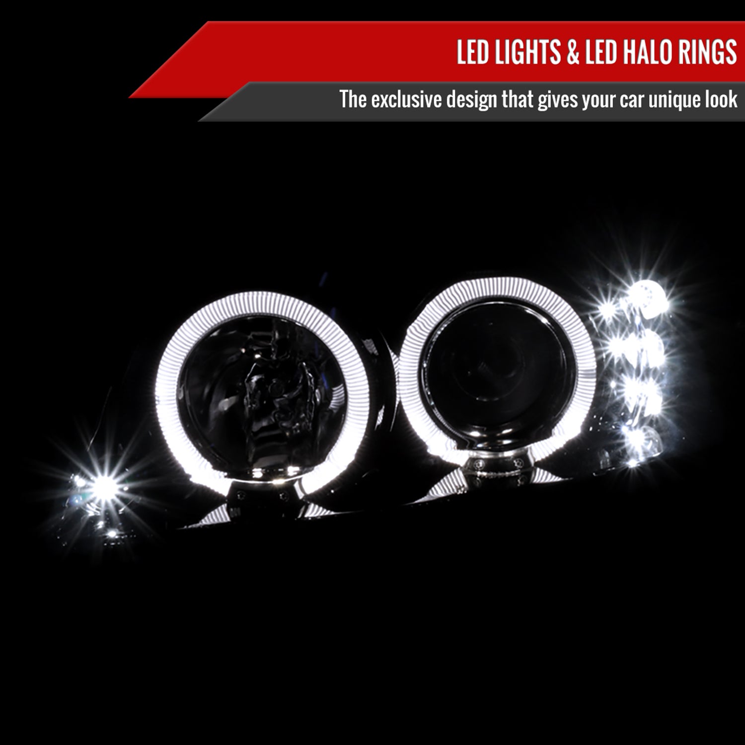 1999-2004 Ford Mustang Dual Halo Projector Headlights Glossy Black/Smoke Lens