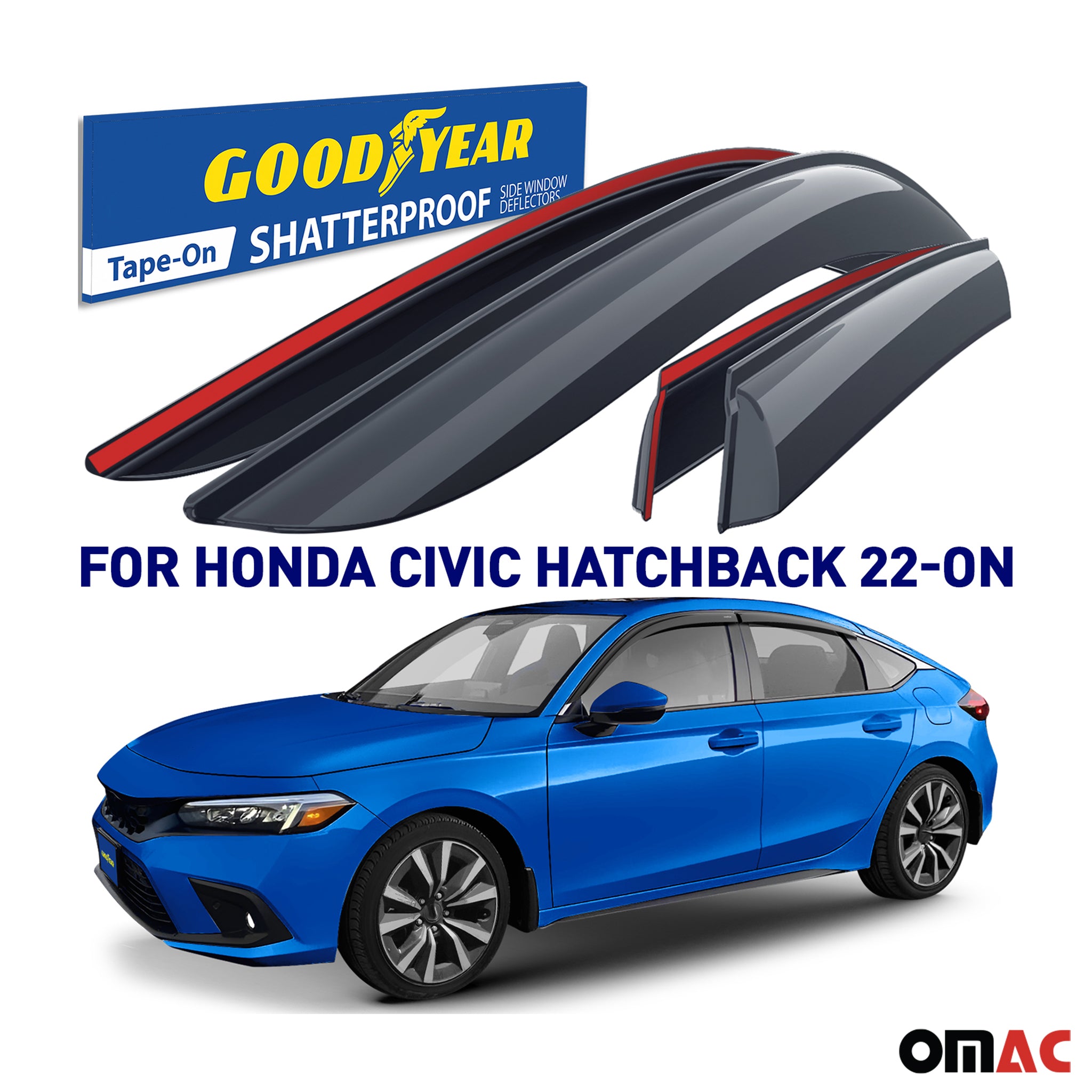 Goodyear Wind Deflectors for Honda Civic 2022-2025 Hatchback Tape-On Smoke 4 pcs