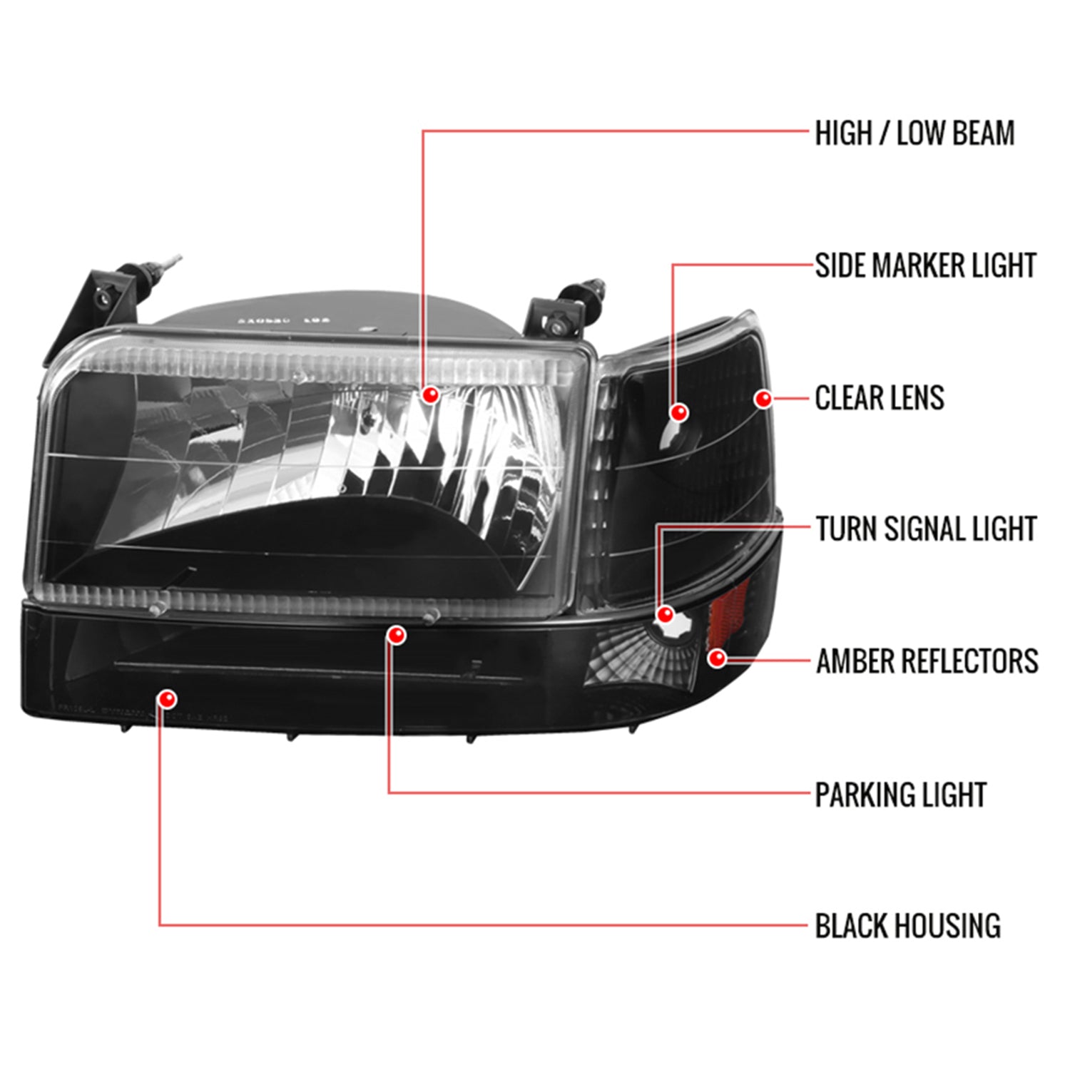 1992-1996 Ford F-150/250/F350/Bronco Factory Headlights Bumper&Corner Lights