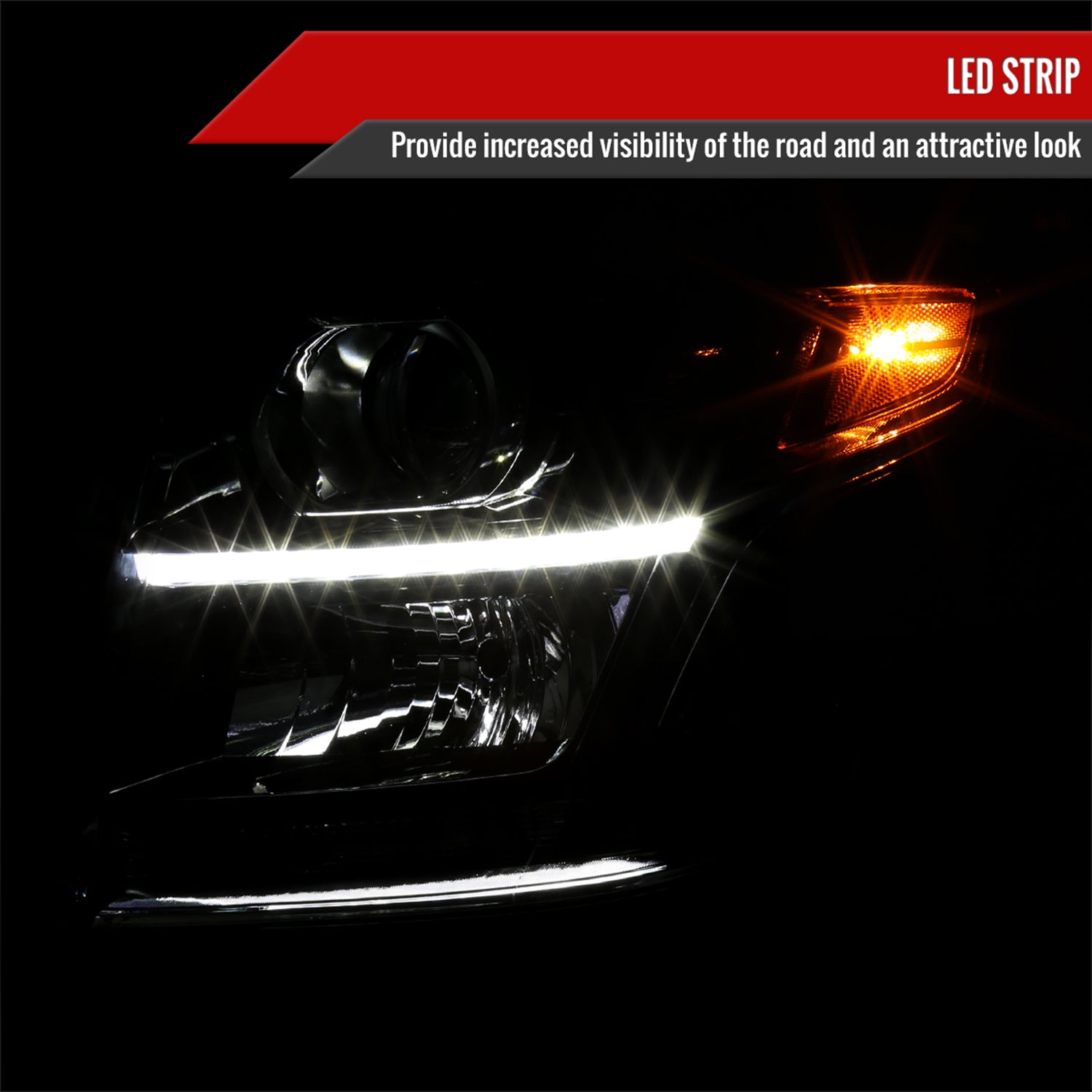 2015-2020 Chevy Tahoe/Suburban LED Strip Projector Headlights Black/Clear Lens