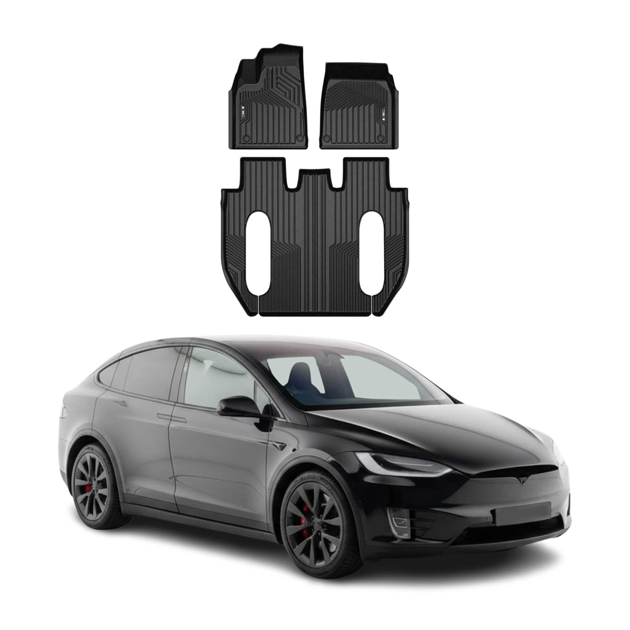 2022-2024 Tesla X Premium Floor Mats Liners First and Second Row Set Black
