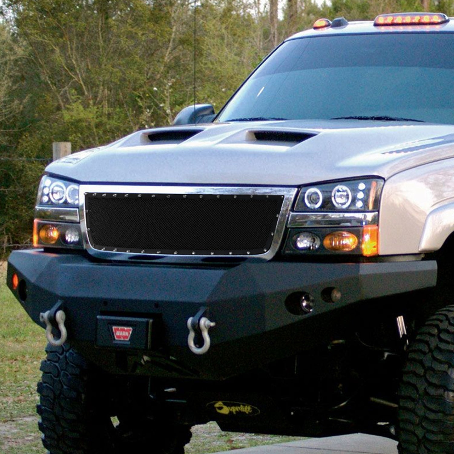 2005-2007 Chevy Silverado Rivet Style Black Stainless Steel Mesh Grille Insert