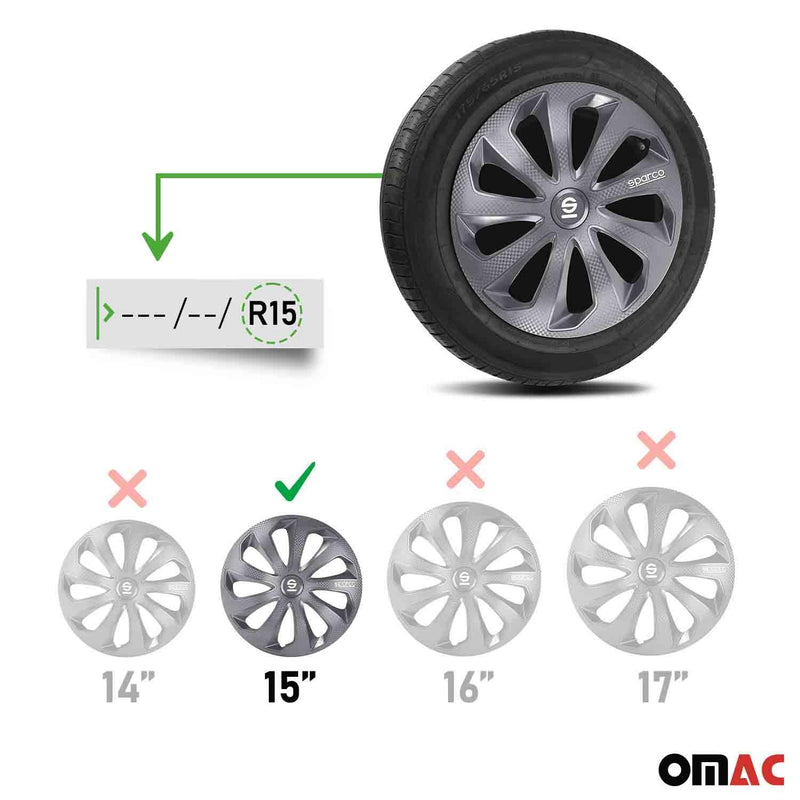 Sicilia Hub Caps Wheel Cover 15" Grey Carbon Full Set 4 pcs.