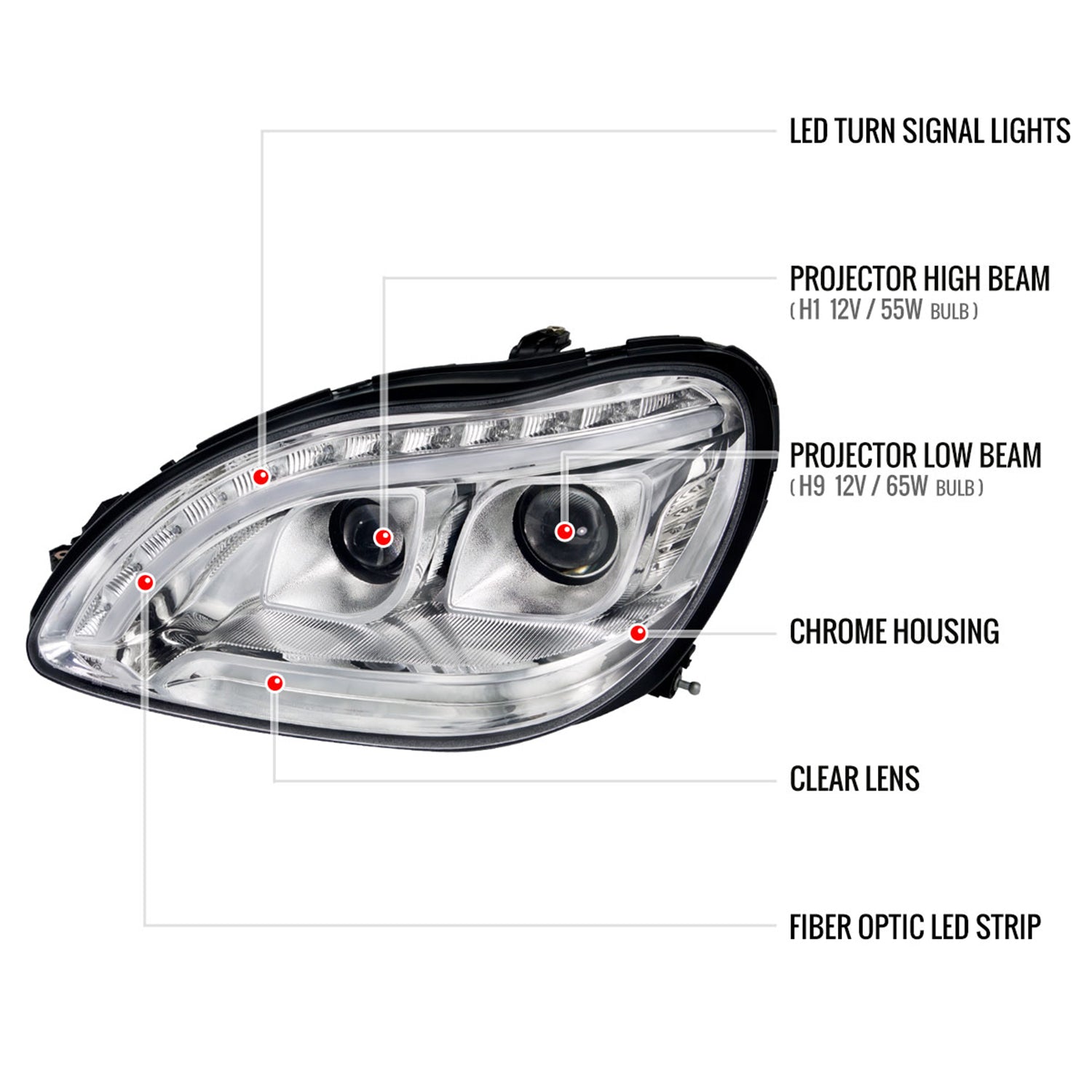 1998-2006 Mercedes Benz W220 S Class LED Headlights LED Signal Lights Chrome