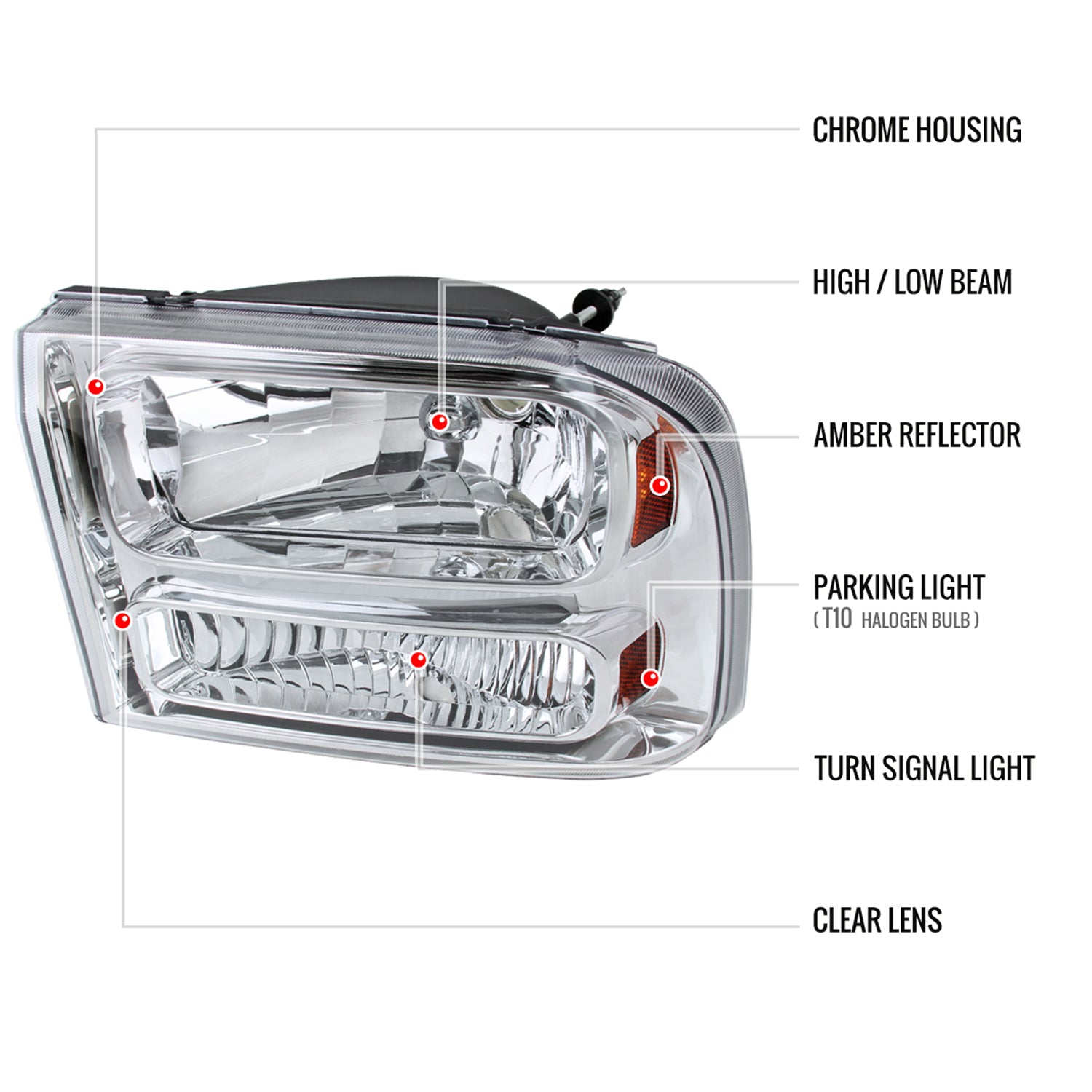 1999-2004 Ford Excursion F-250/350/450/550 Crystal Headlights Chrome/Clear