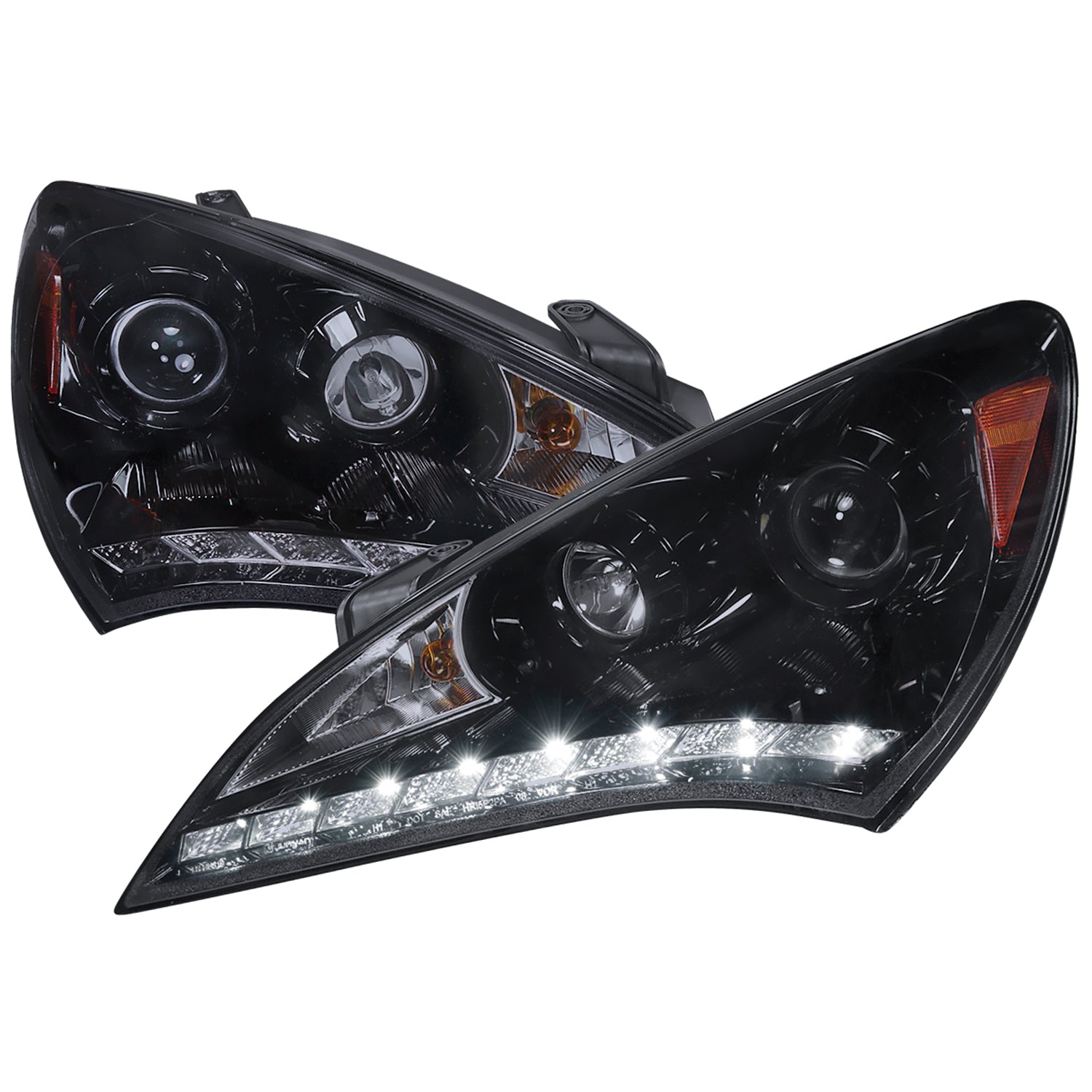 2010-2012 Hyundai Genesis Coupe R8 LED Projector Headlights Black/Smoke Lens
