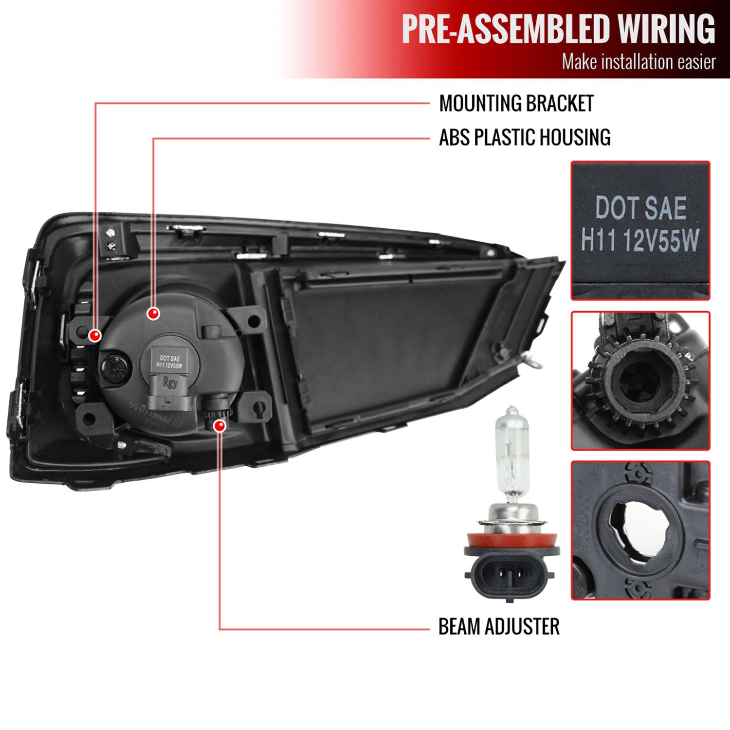 2019-2020 Honda Civic Sedan/Coupe H11 Fog Lights Kit Chrome/Clear Lens