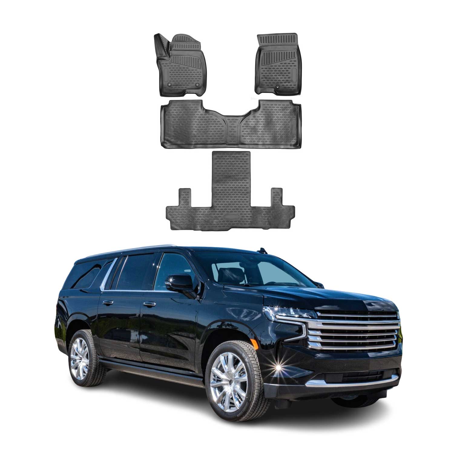 2021-2025 Chevrolet Suburban Floor Mats Liners Full Set All Weather Black