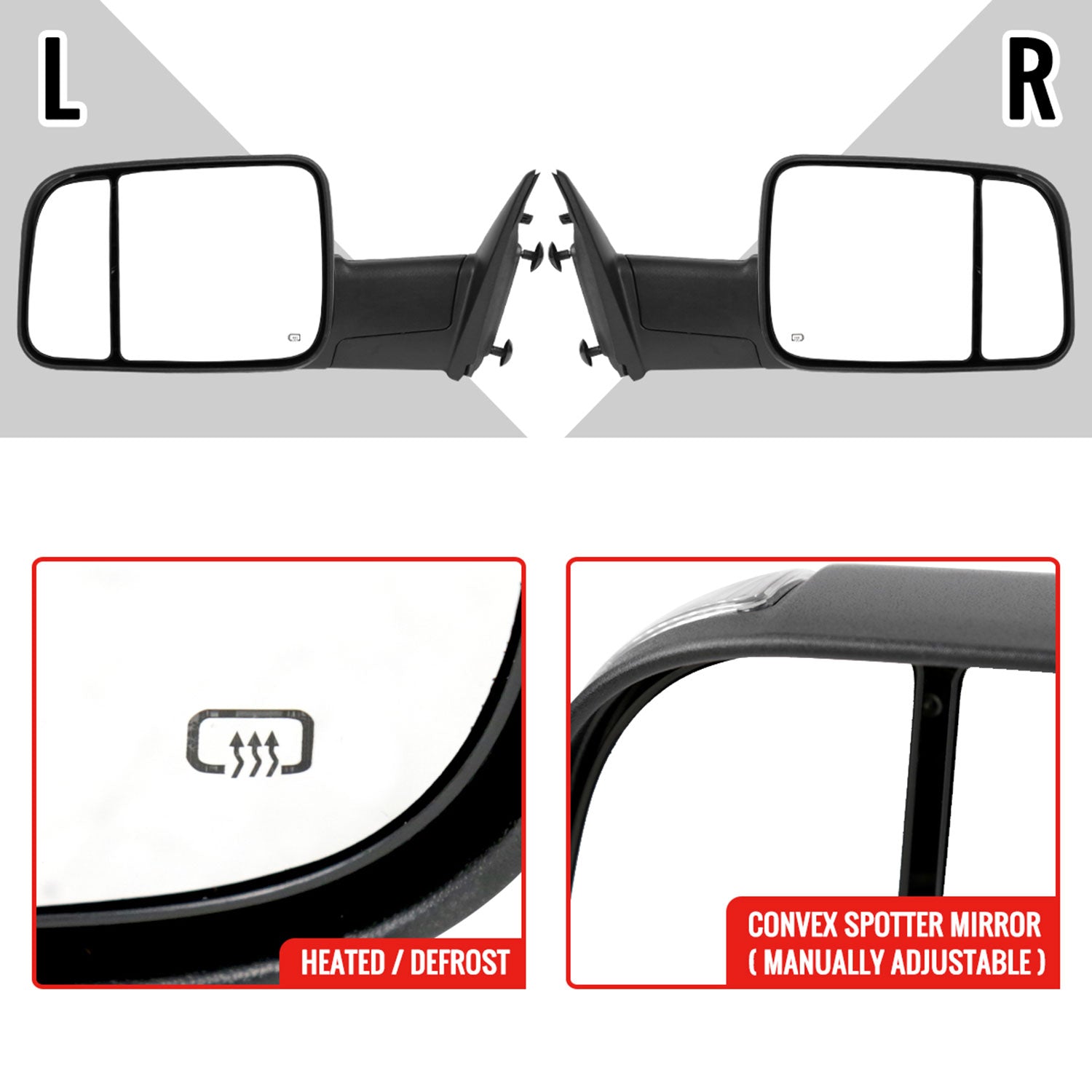 2013-2015 Dodge RAM Heated Towing Mirrors Clear Lens Turn & Puddle Lights