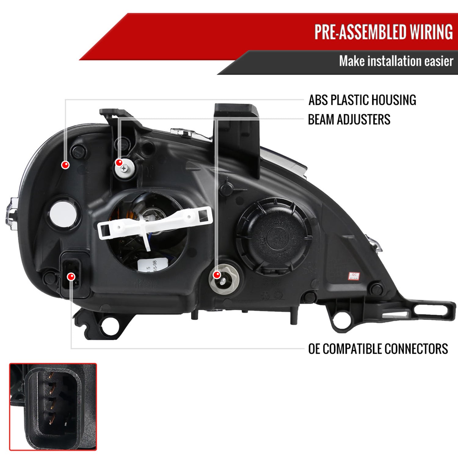 1998-2001 Mercedes Benz W163 ML Class Projector Headlights SMD LED Light Smoke