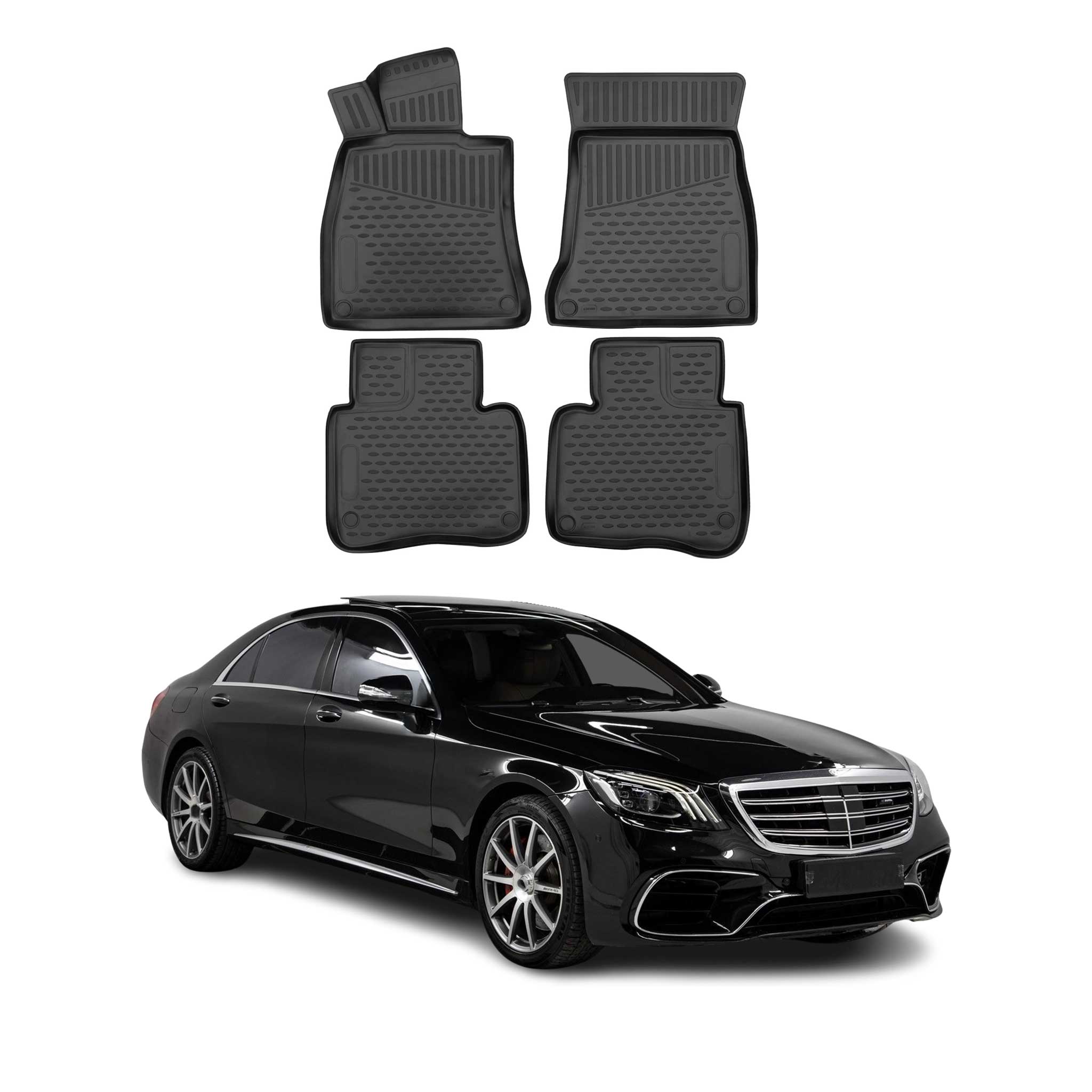2014-2020 Mercedes S Class W222 Floor Mats Liners Full Set All Weather Black