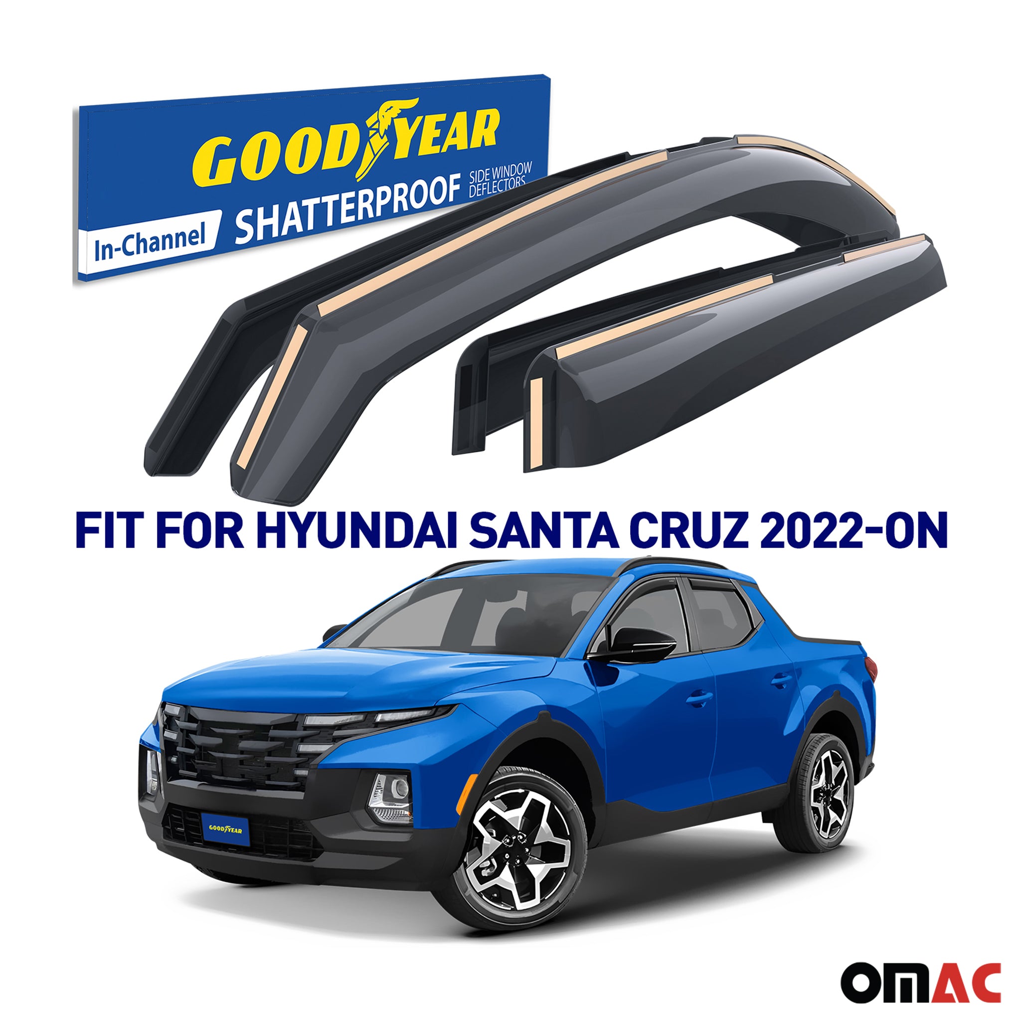 Goodyear Wind Deflectors for Hyundai Santa Cruz 2022-2025 In-channel Smoke 4 pcs