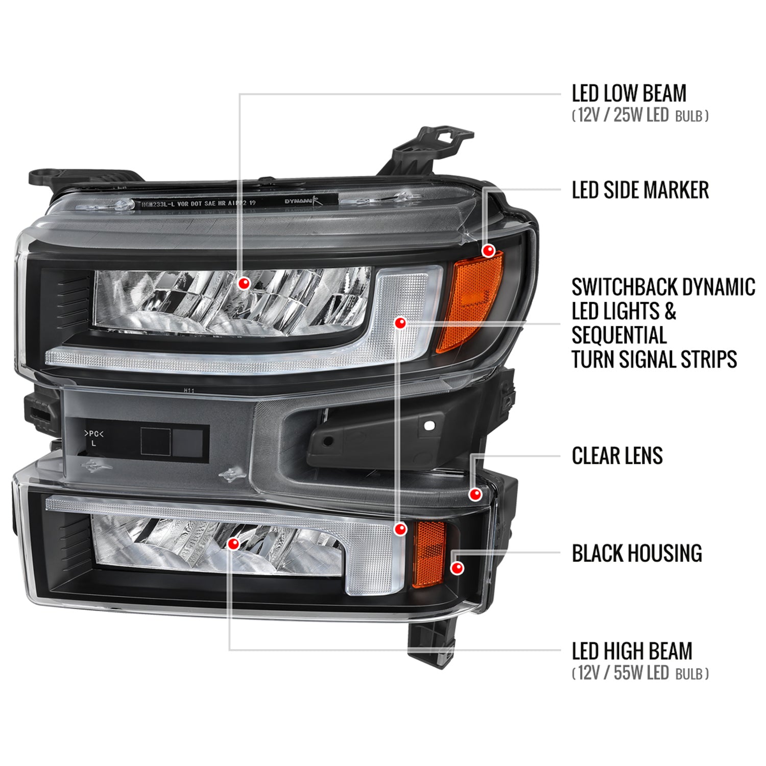 2019-2021 Chevy Silverado 1500 Full LED Projector Headlights LED Signal Black