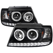 2002-2005 Ford Explorer Dual Halo Projector Headlights Matte Black/Clear Lens