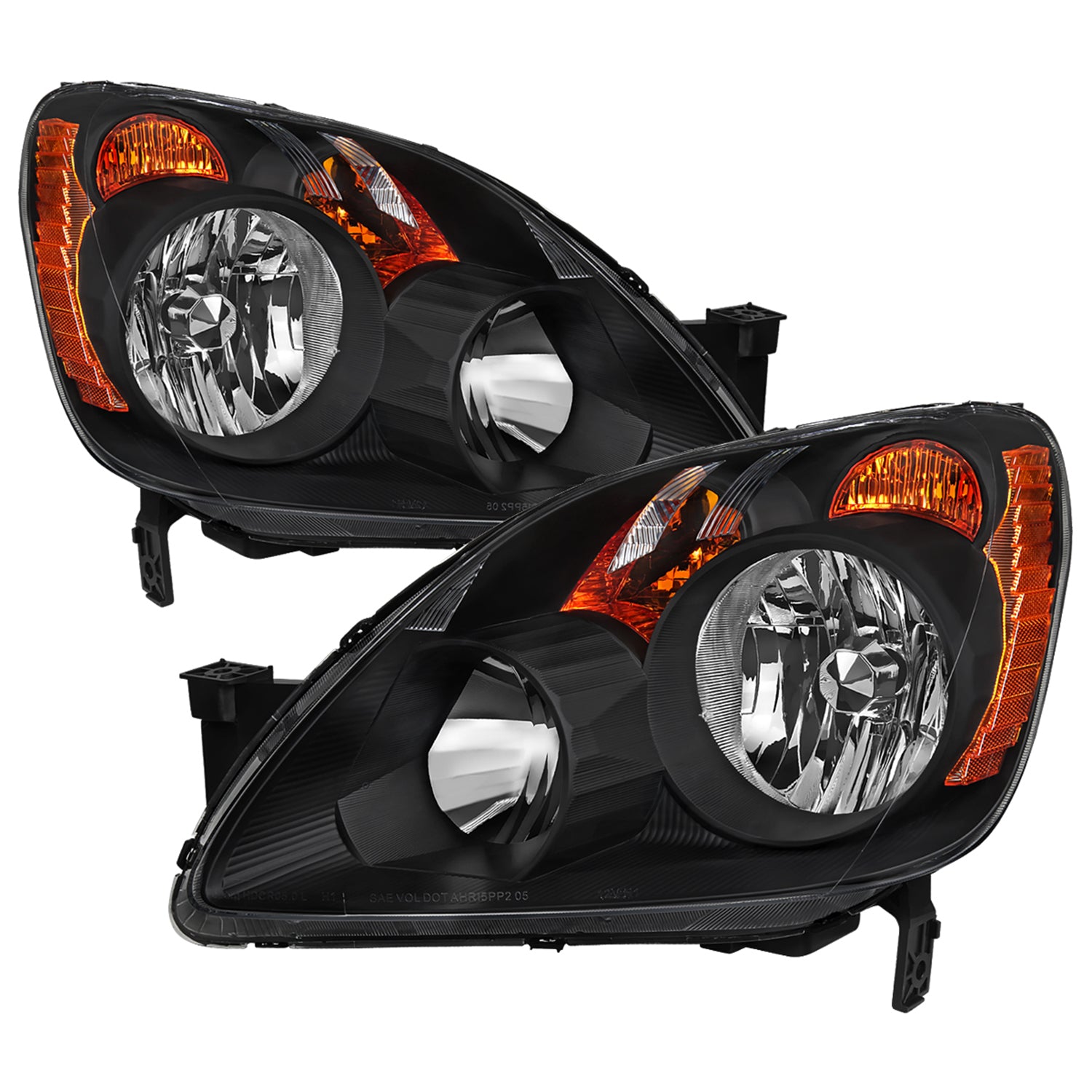 2005-2006 Honda CR-V Factory JP Headlights w/Amber Reflectors Matt Black/Clear