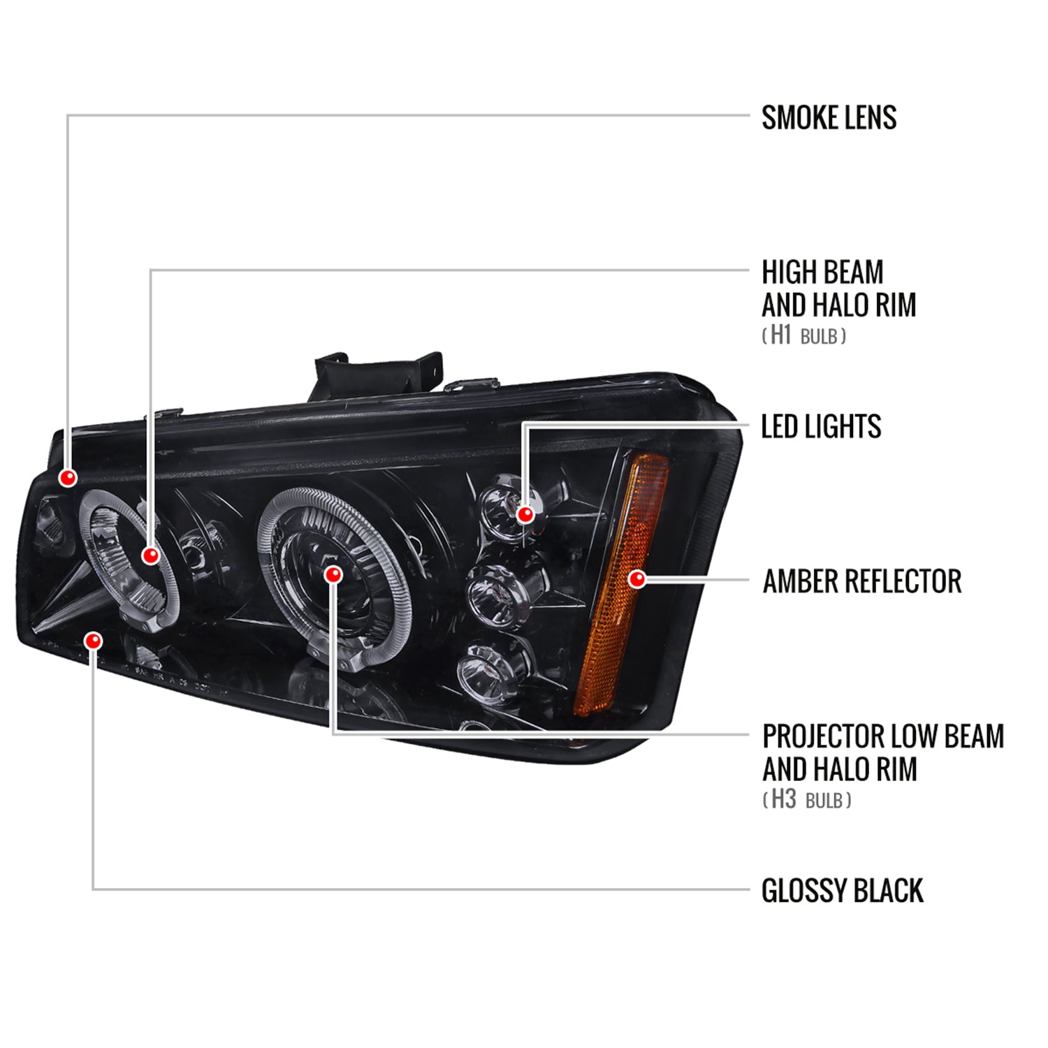 2002-2006 Chevy Avalanche/03-2007 Silverado Dual Halo Projector Headlights Smoke