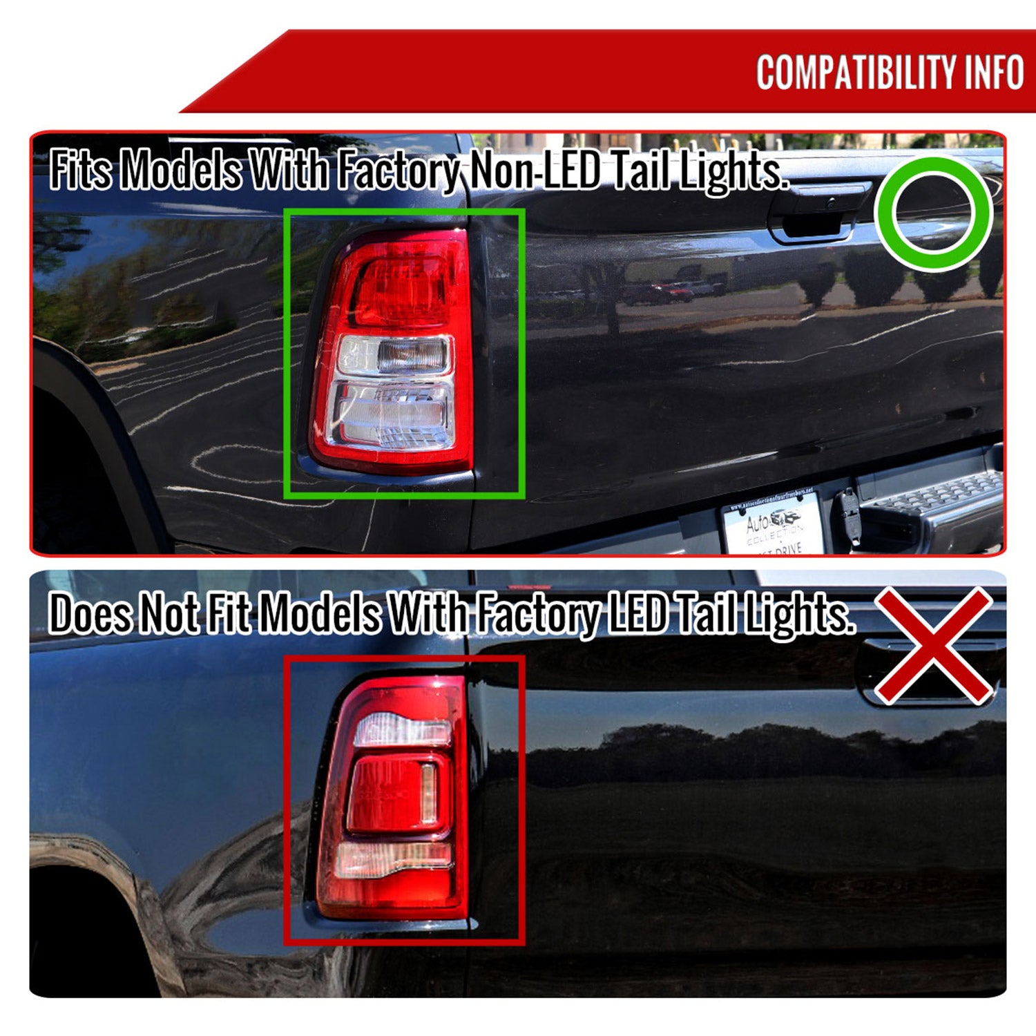 2019-2024 Dodge RAM 1500 White LED Bar Tail Lights Glossy Black/Smoke Lens