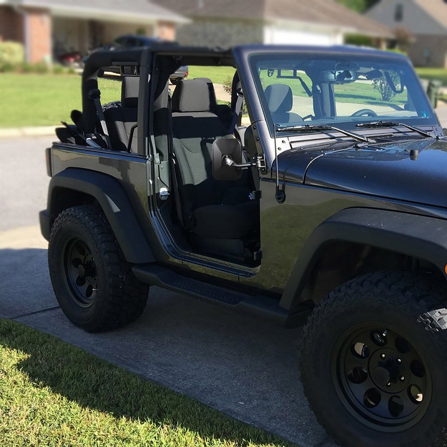 1997-2018 Jeep Wrangler TJ/JK Quick Release Black Steel Square Side Mirrors