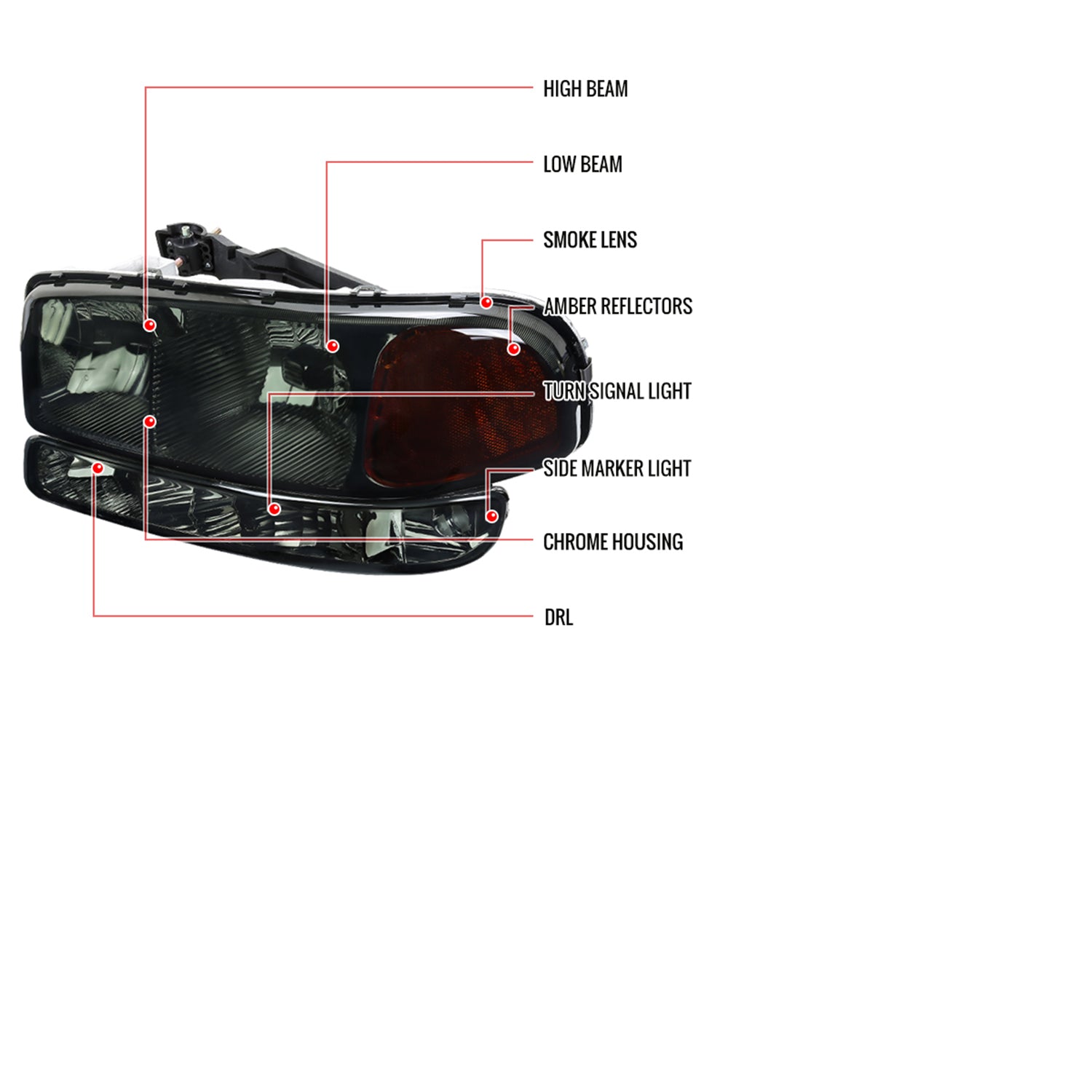 1999-2007 GMC Sierra/ Yukon/Yukon XL Factory Crystal Headlights Amber & Smoke