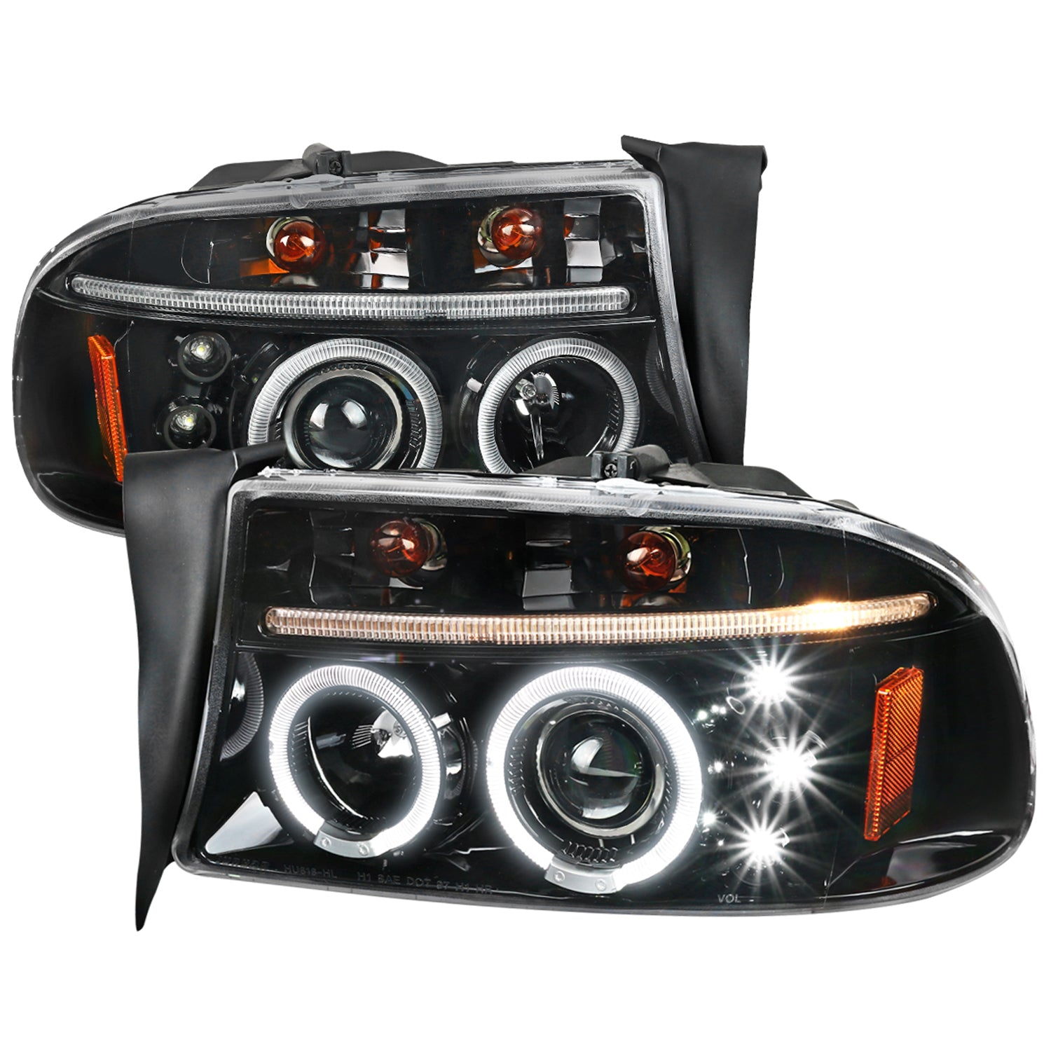 1997-2004 Dodge Dakota/ 98-2003 Durango Dual Halo Projector Headlights Jet Black