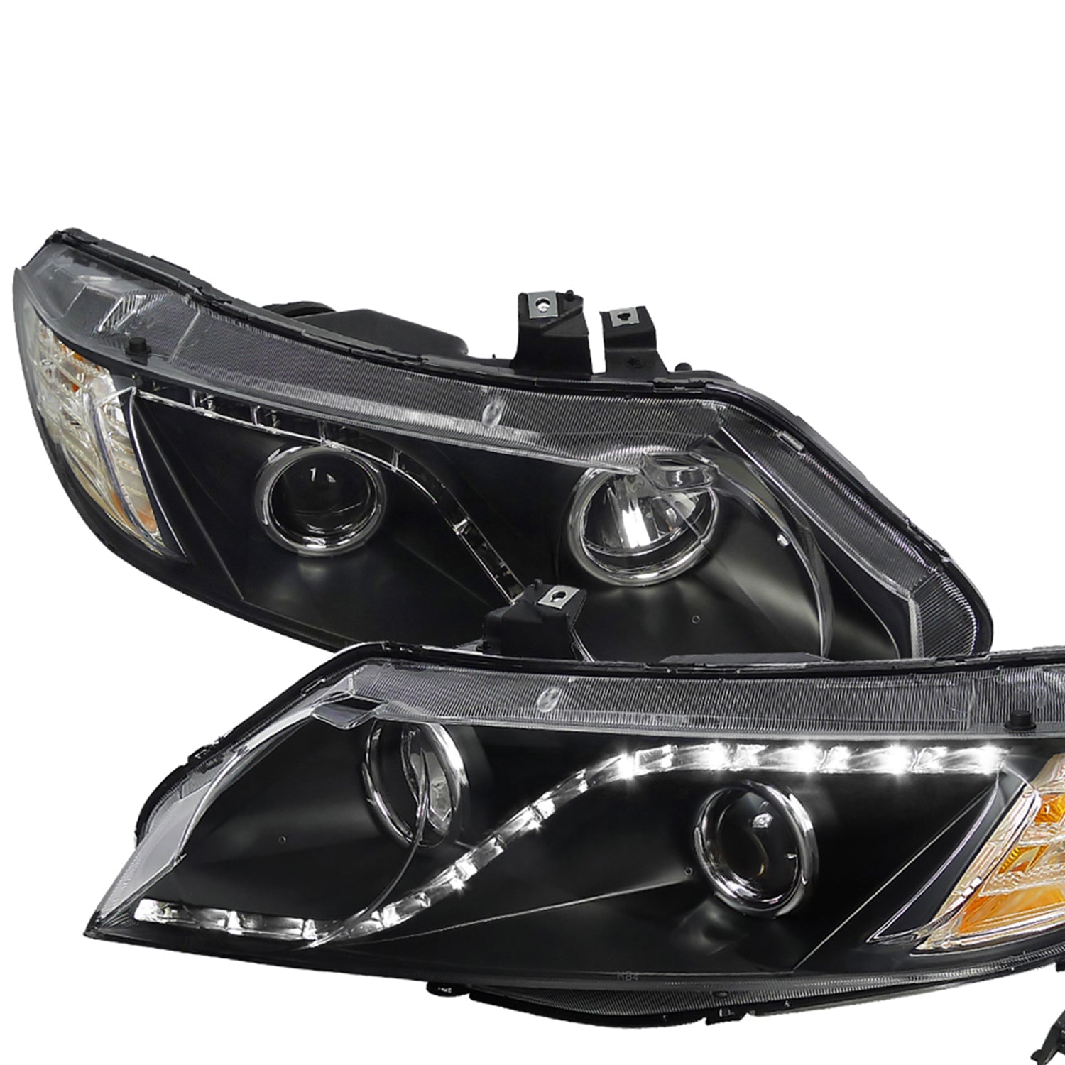 2006-2011 Honda Civic Sedan Projector Headlights R8 LED Light Strip Matt Black