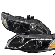 2006-2011 Honda Civic Sedan Projector Headlights R8 LED Light Strip Matt Black