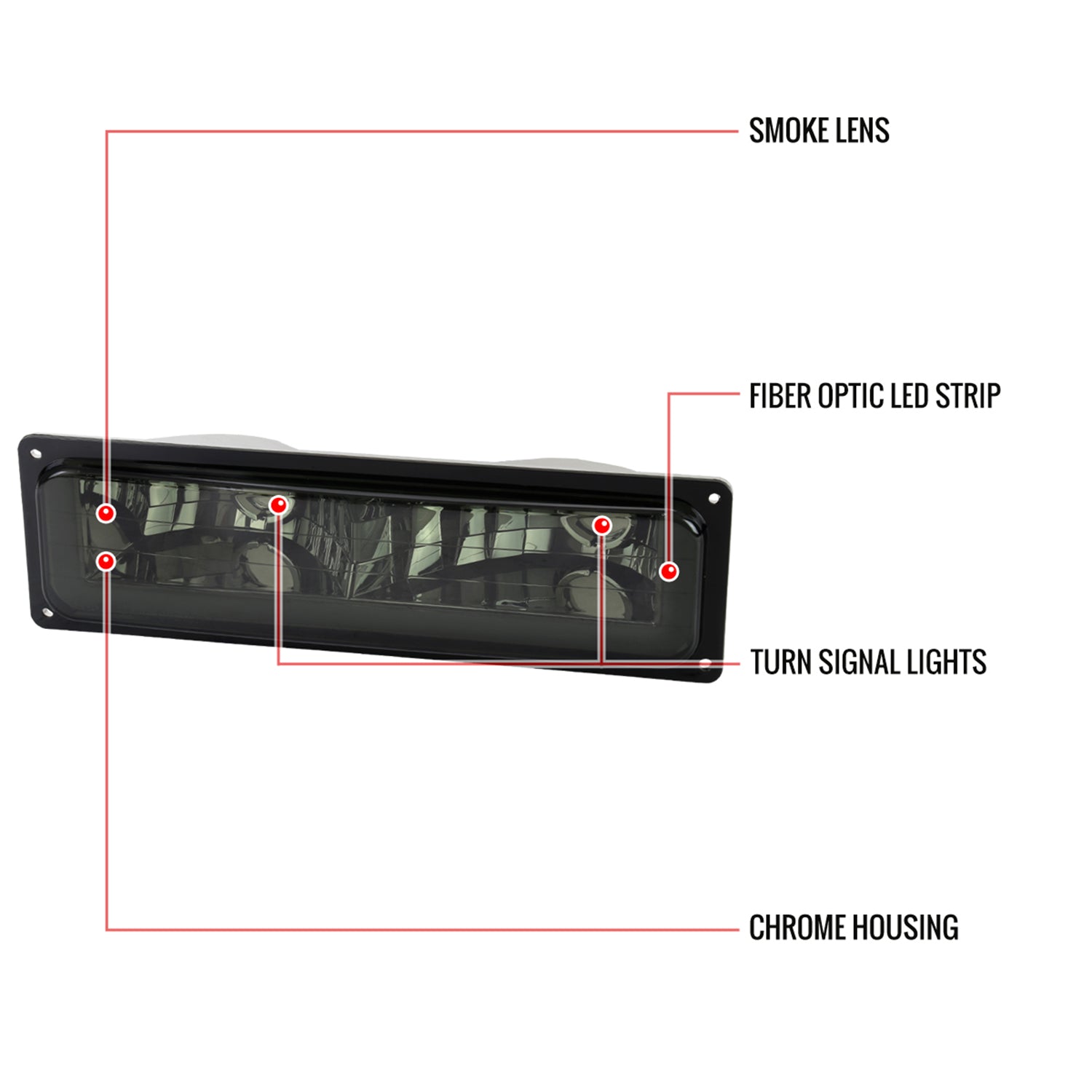 1988-1998 Chevy C10 GMC C/K LED Strip Bumper Corner Signal Lights Chrome/Smoke