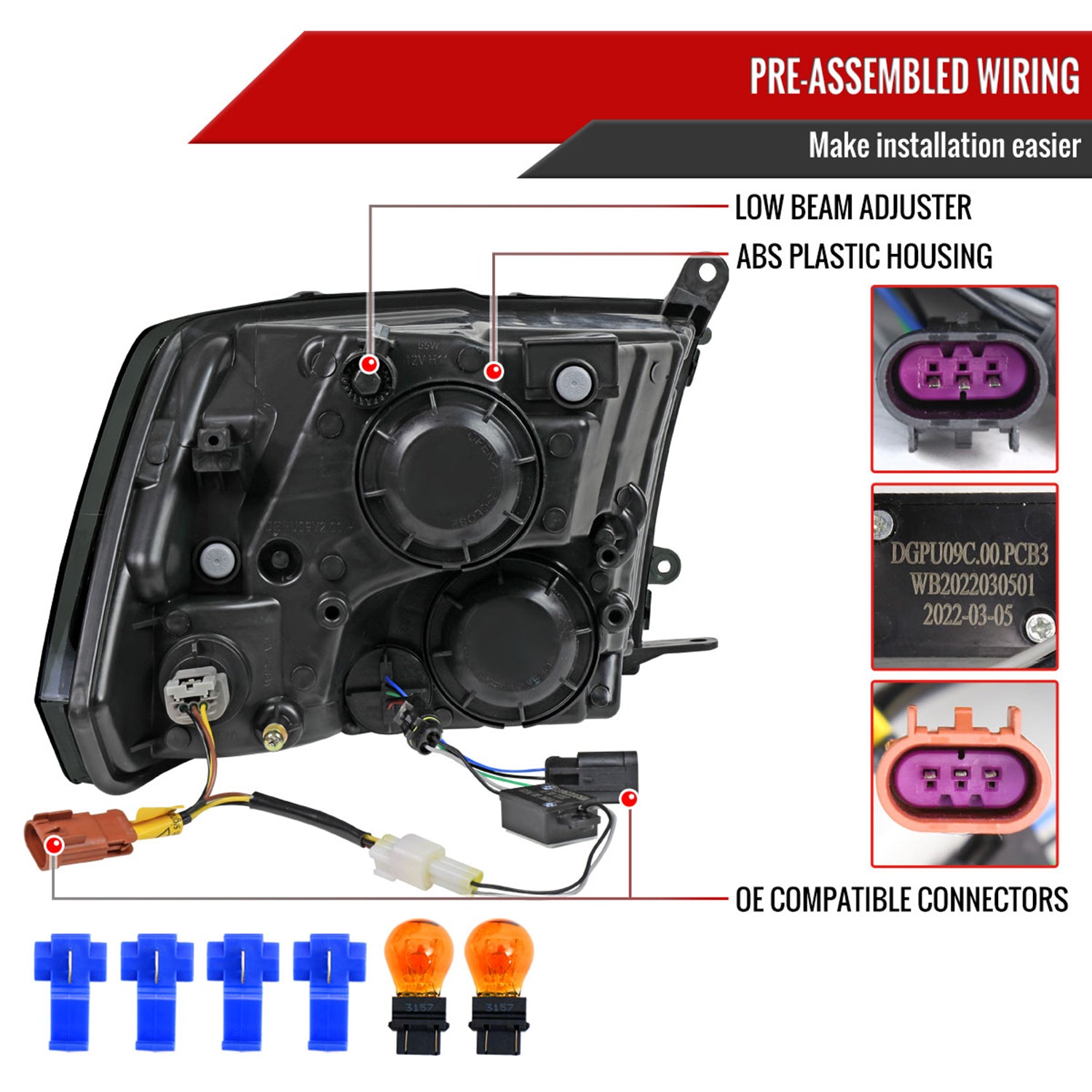 2009-2018 Dodge RAM 1500/ RAM 2500/3500 LED Bar Factory Headlights Chrome