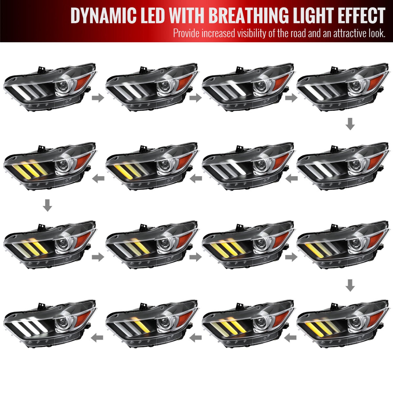 2015-2017 Ford Mustang HID/Xenon LED Turn Signal Projector Headlights Black