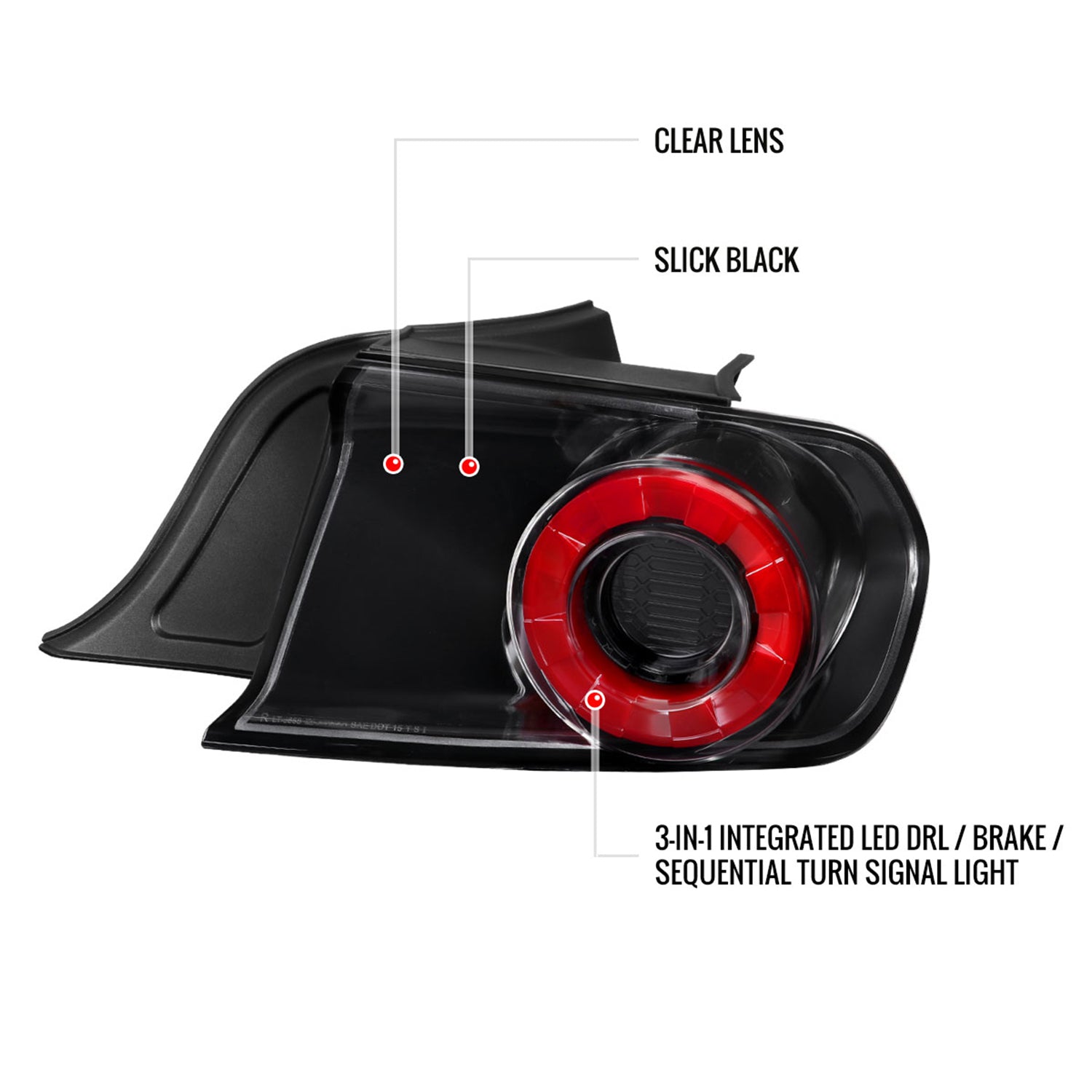 2015-2022 Ford Mustang Coupe/Convertible Red LED Bar Tail Lights Glossy Black