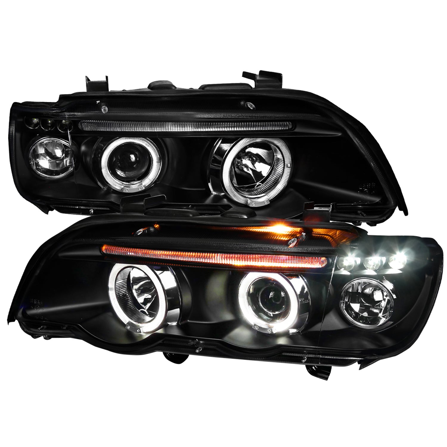 2001-2003 BMW E53 X5 Dual Halo Projector Headlights Matte Black/Clear Lens