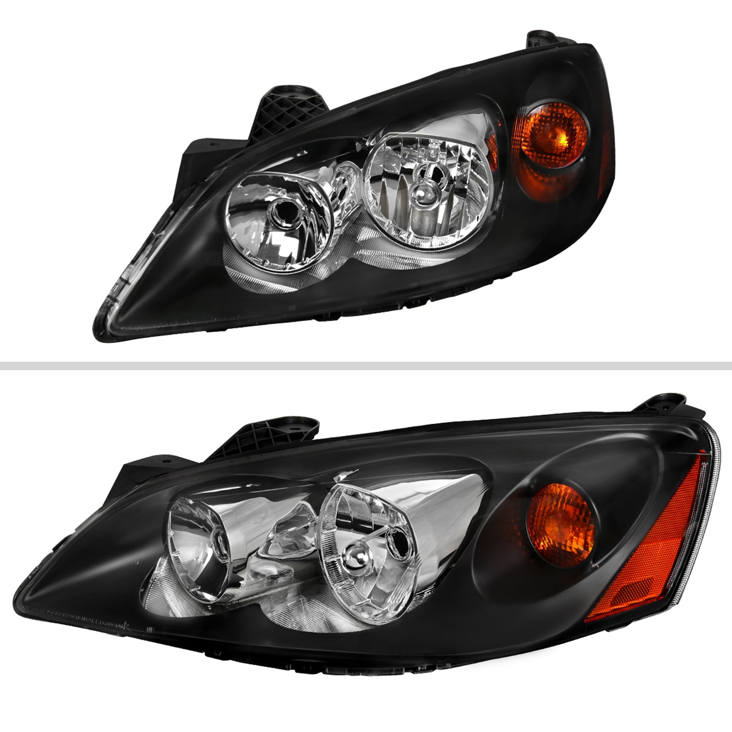 2005-2010 Pontiac G6 Factory Headlights w/Amber Reflectors Matt Black/Clear